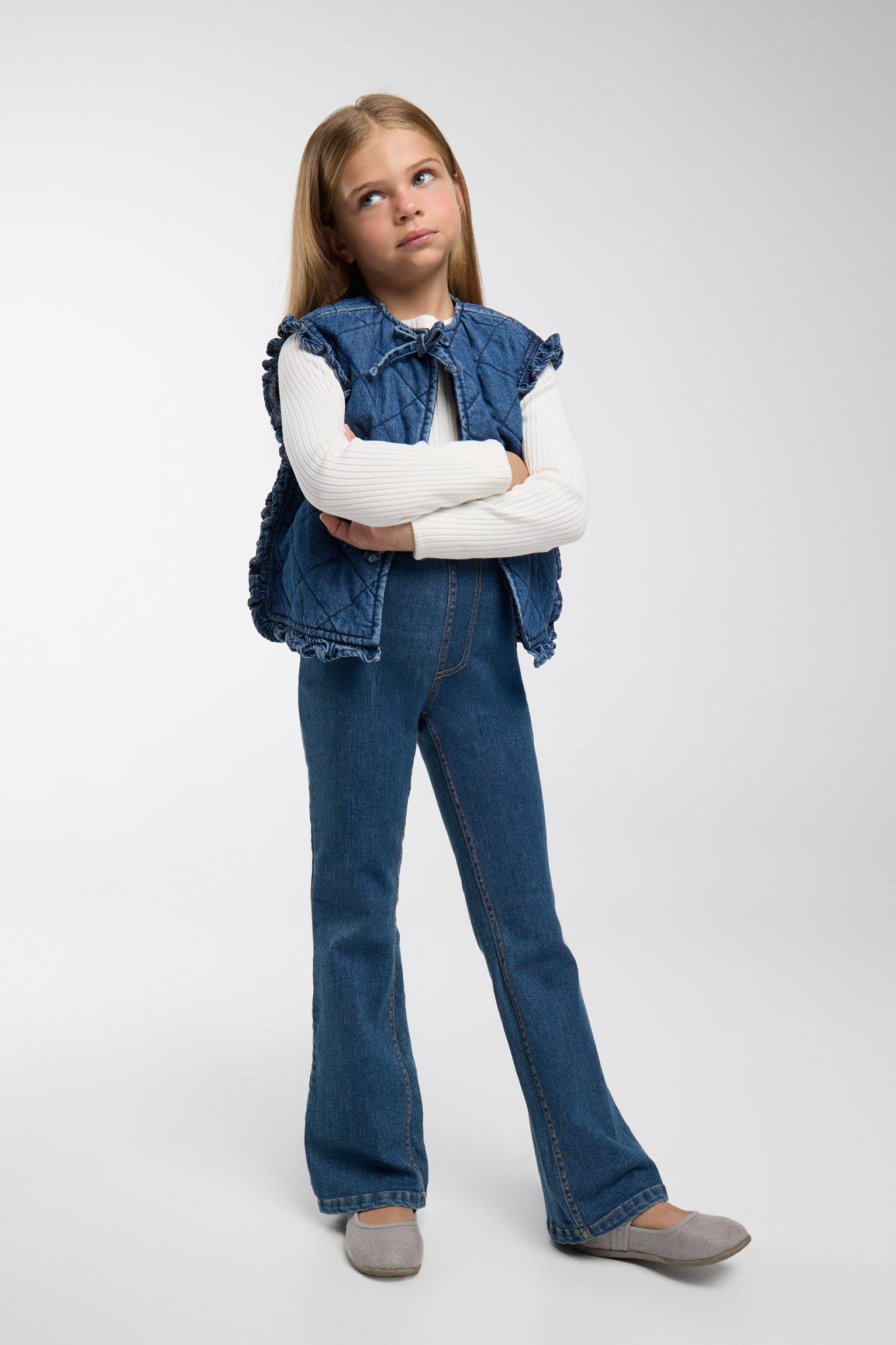Calças de menina acampanadas efeito denim