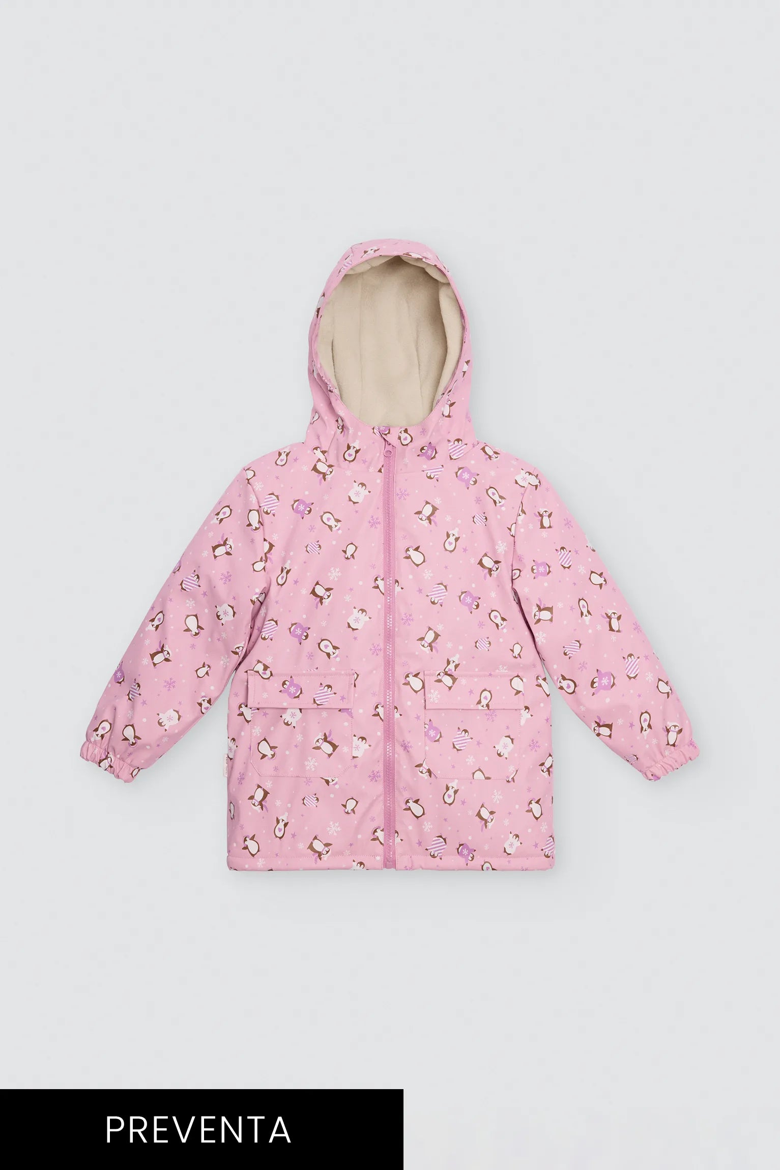 PRÉ-VENDA Capa de chuva de menina estampado de pinguins com forro polar
