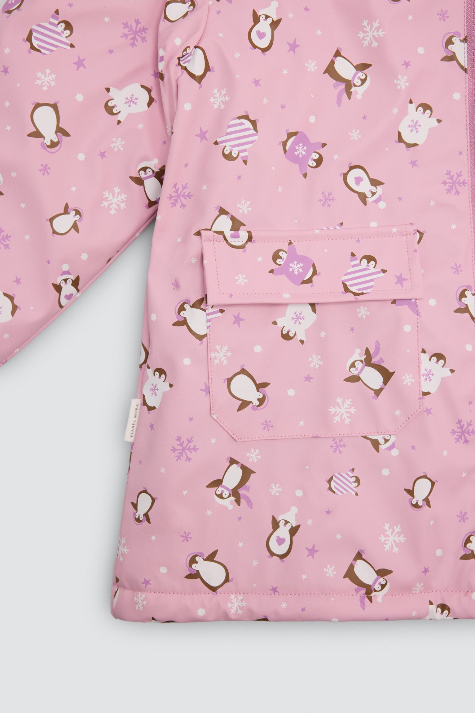 PRÉ-VENDA Capa de chuva de menina estampado de pinguins com forro polar