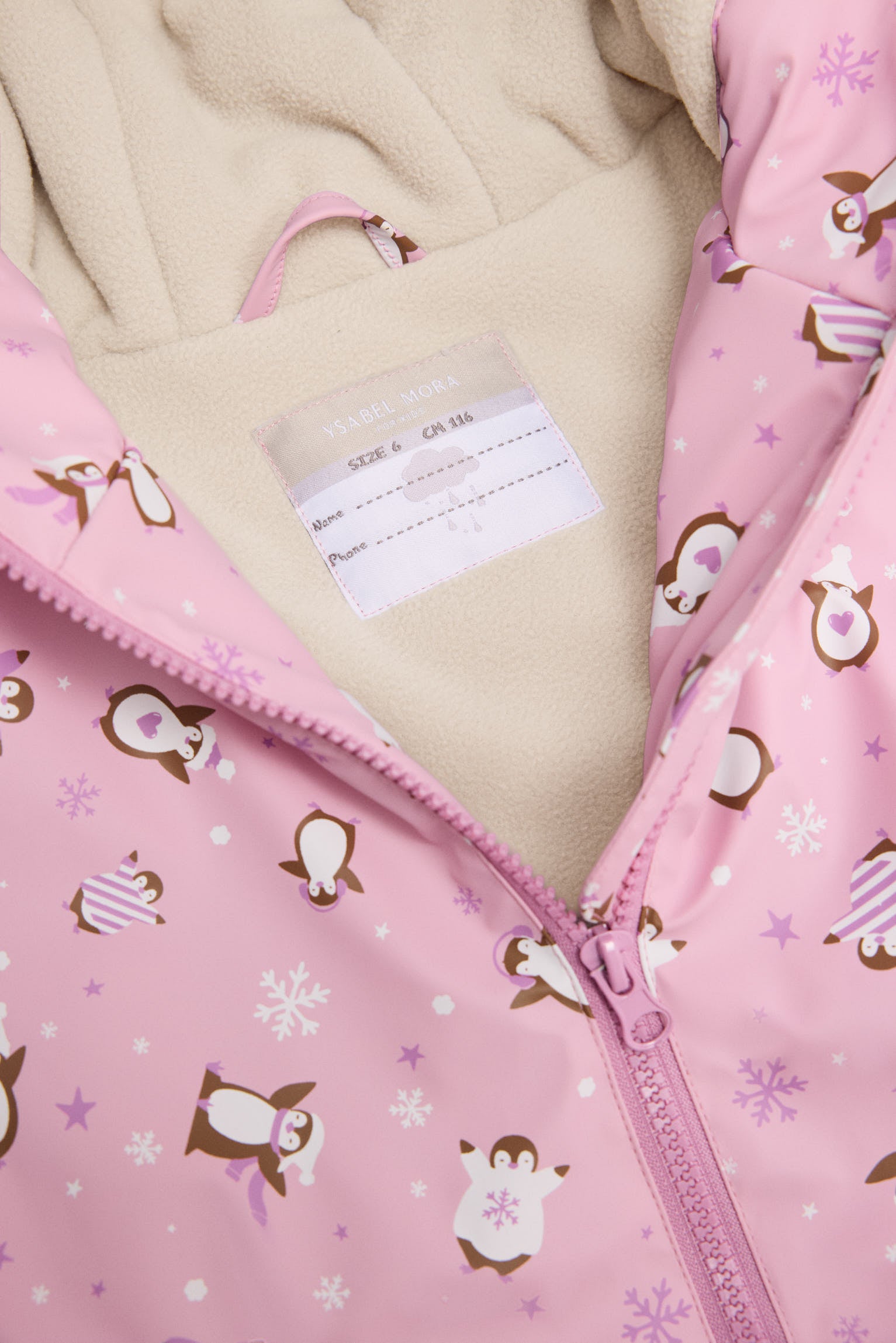 PRÉ-VENDA Capa de chuva de menina estampado de pinguins com forro polar