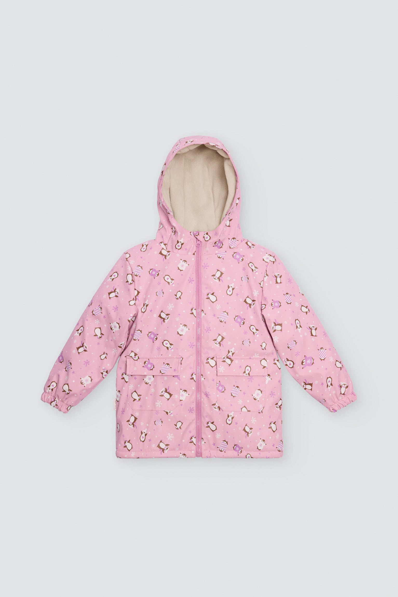 PRÉ-VENDA Capa de chuva de menina estampado de pinguins com forro polar