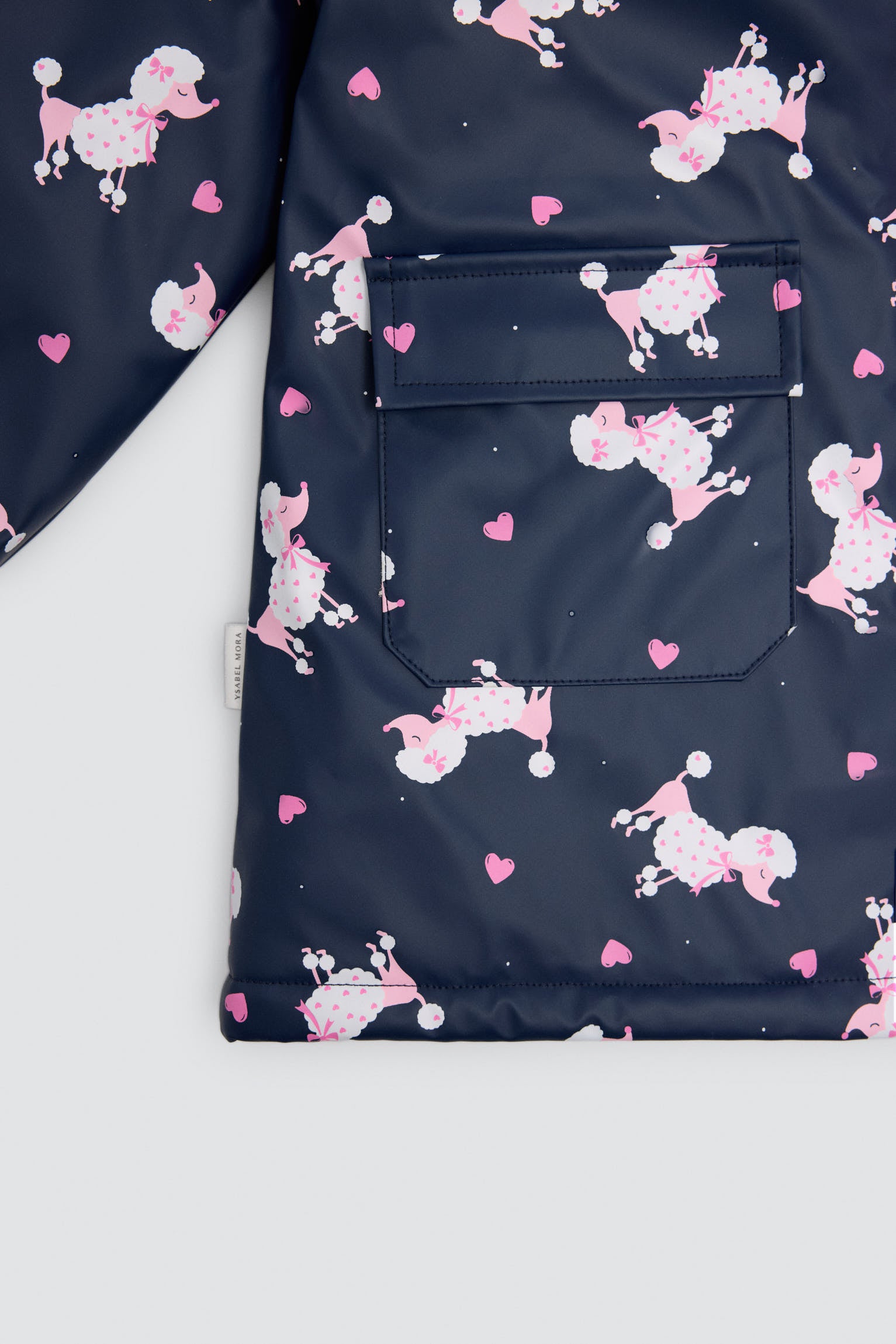 Capa de chuva de menina estampado de caniches com forro polar