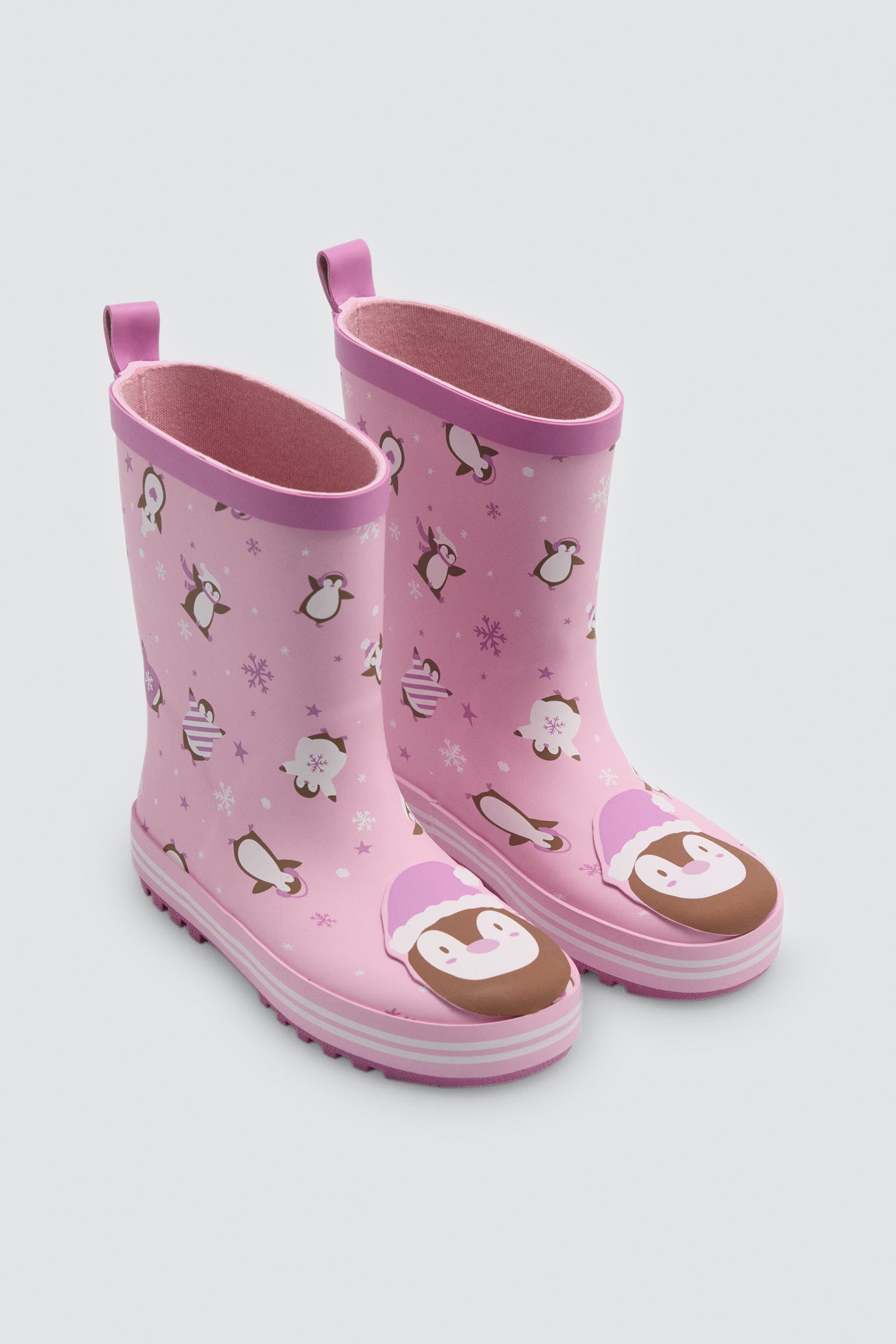 PRÉ-VENDA Botas de chuva de menina estampado de pinguins com forro interior
