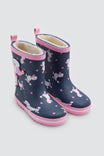 Botas de chuva de menina estampado de caniche com forro sherpa