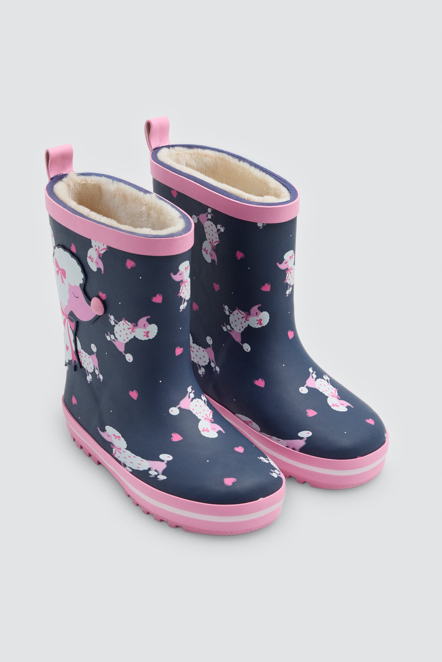 Botas de chuva de menina estampado de caniche com forro sherpa