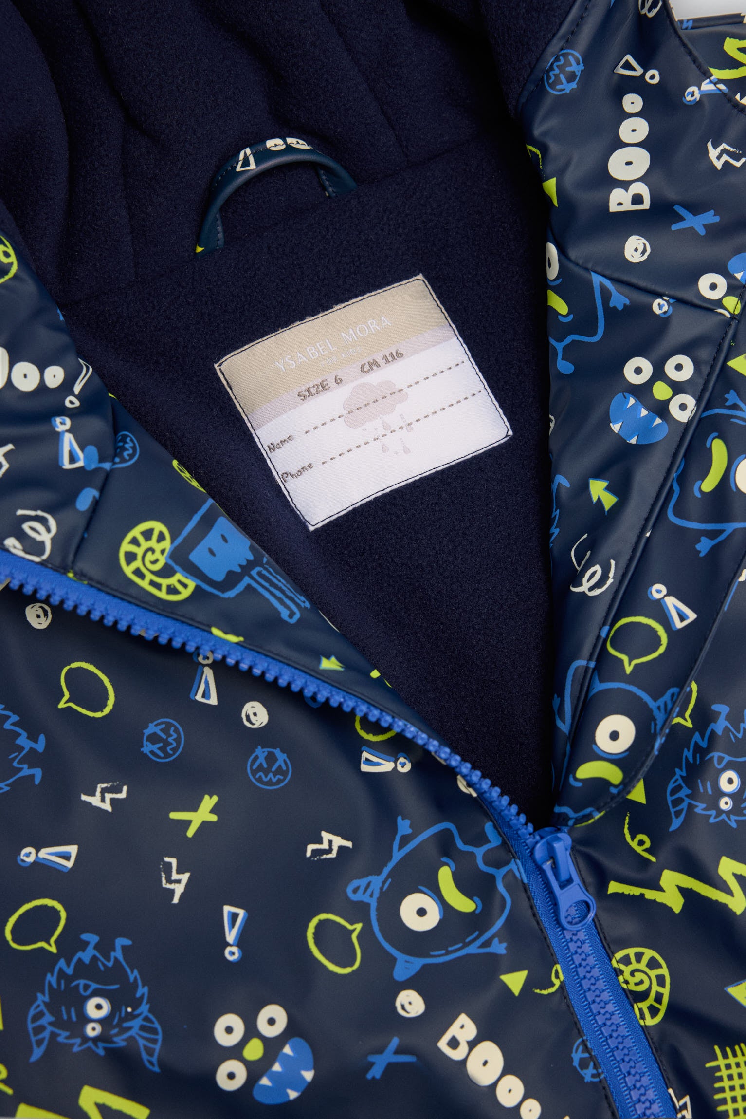 PRÉ-VENDA Capa de chuva de menino estampado de monstros com forro polar