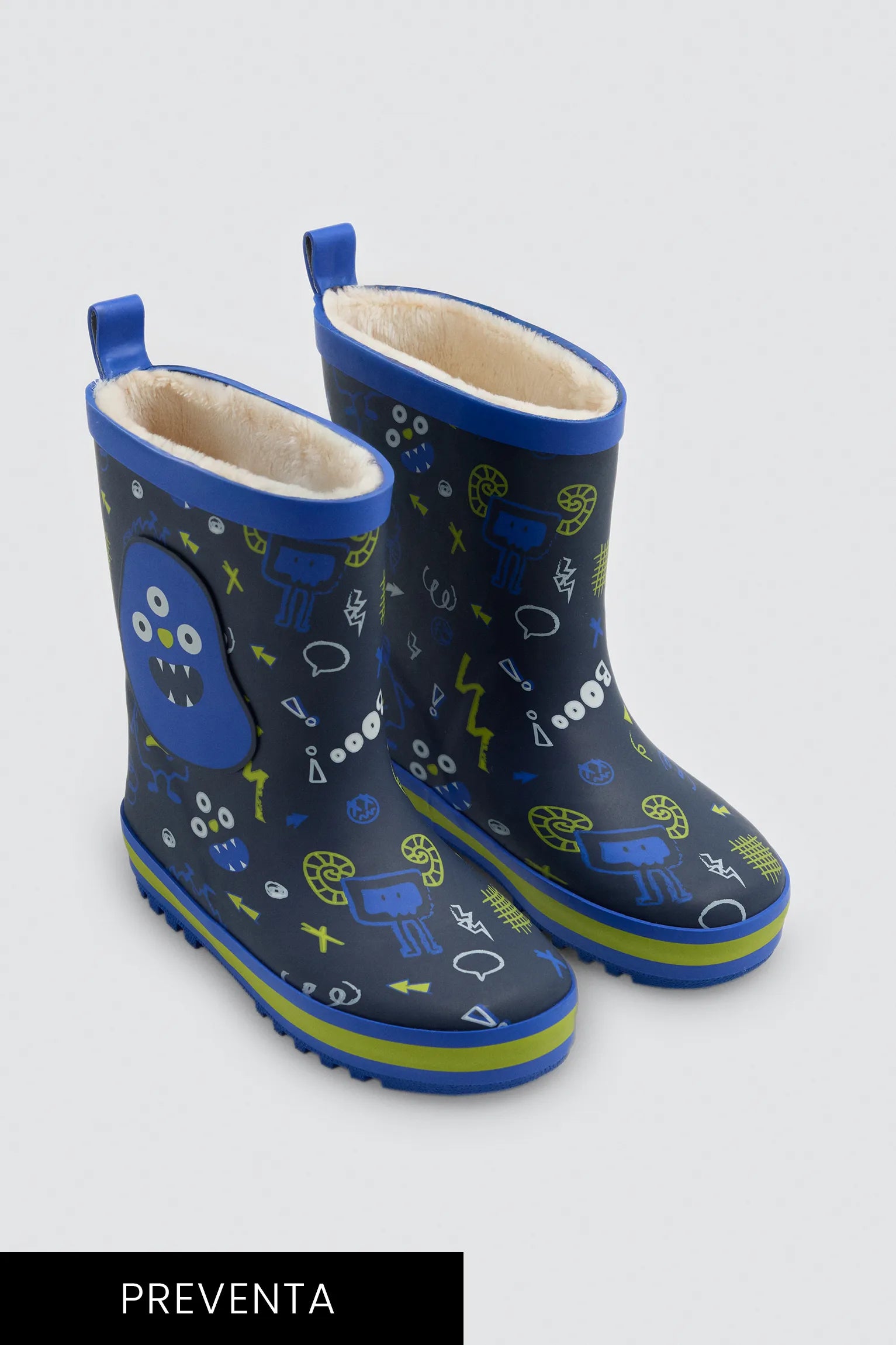 PRÉ-VENDA Botas de chuva de menino estampado de monstros com forro sherpa