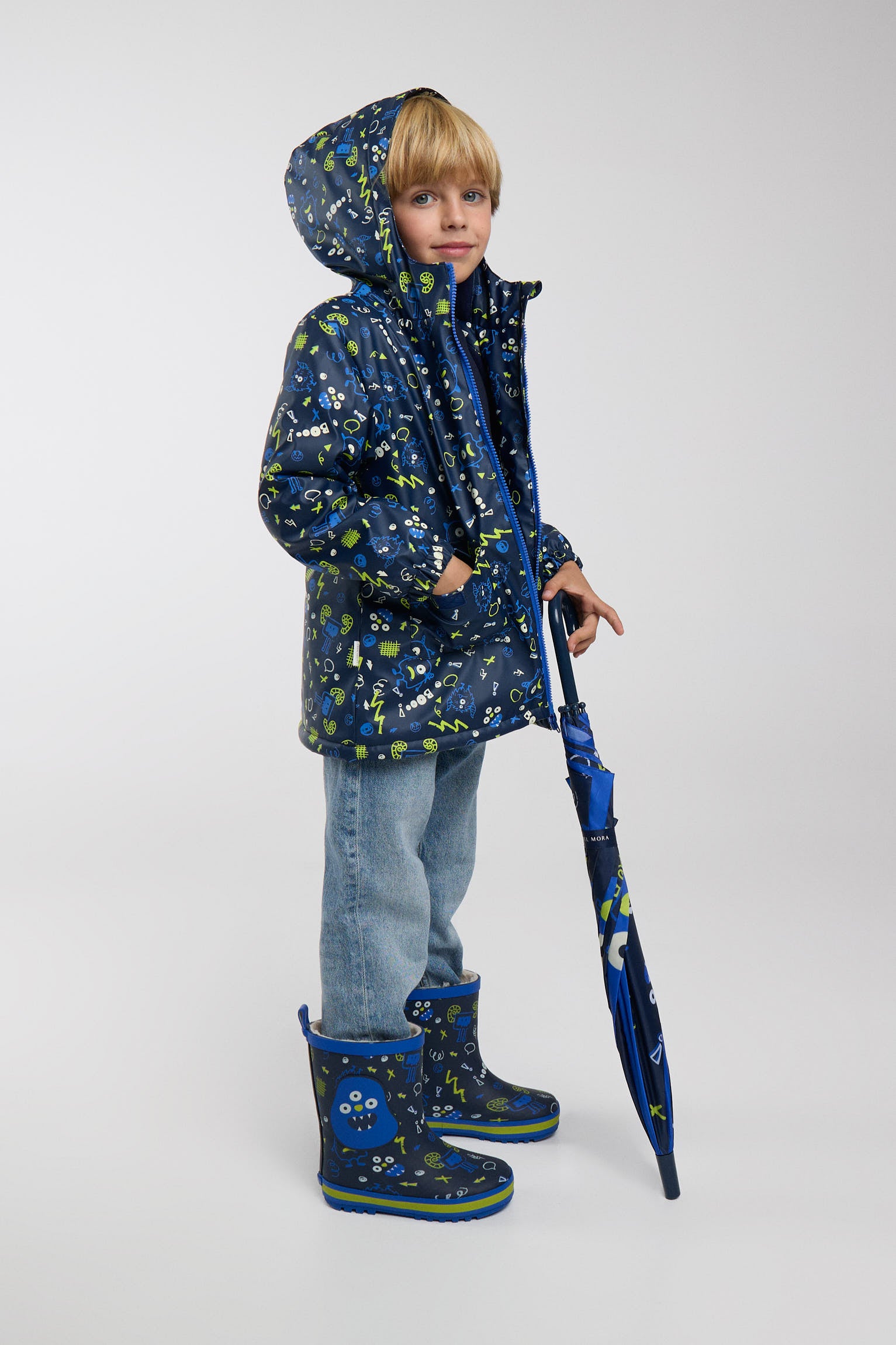 PRÉ-VENDA Capa de chuva de menino estampado de monstros com forro polar
