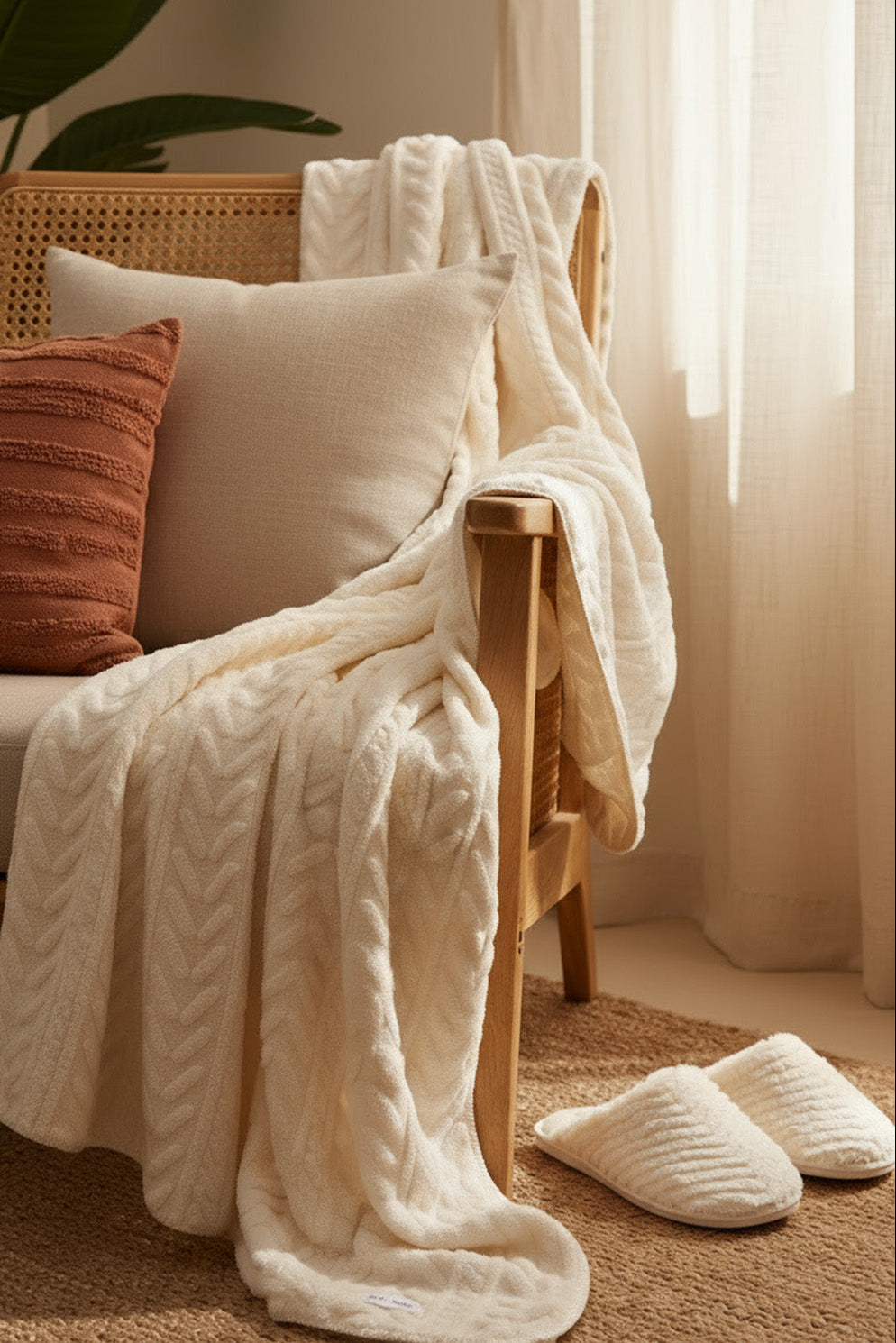 Pacote de inverno com manta e chinelos