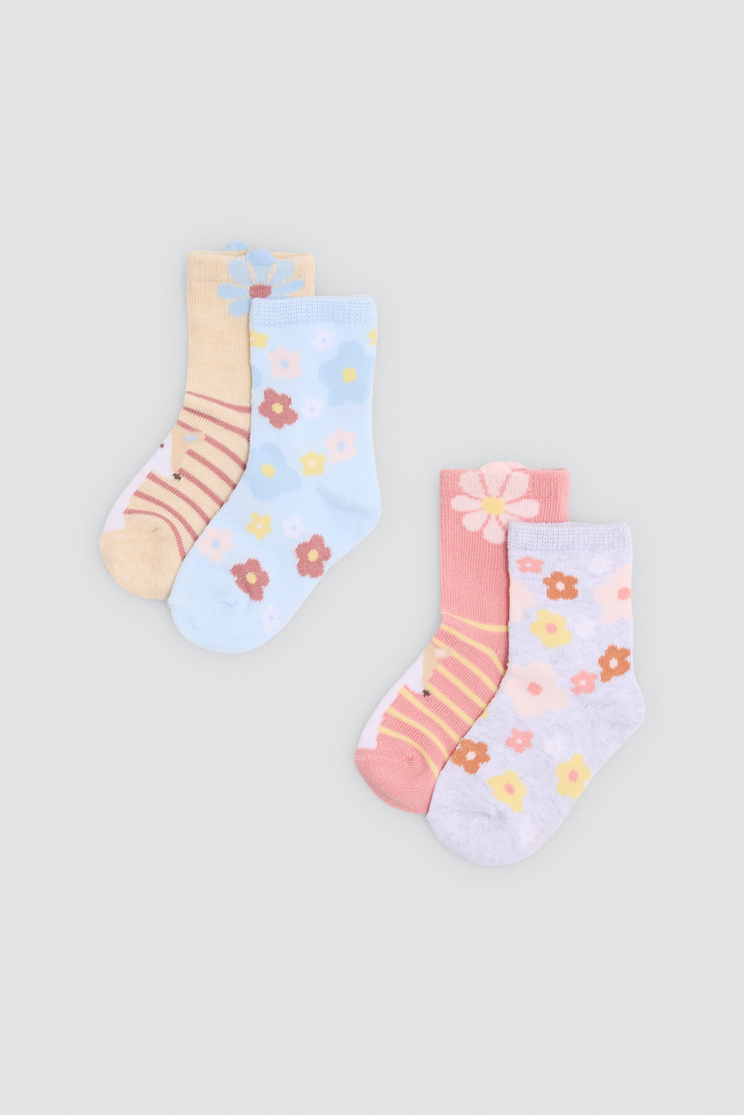 Pack de 4 meias de bebé com estampado de flores e raposas