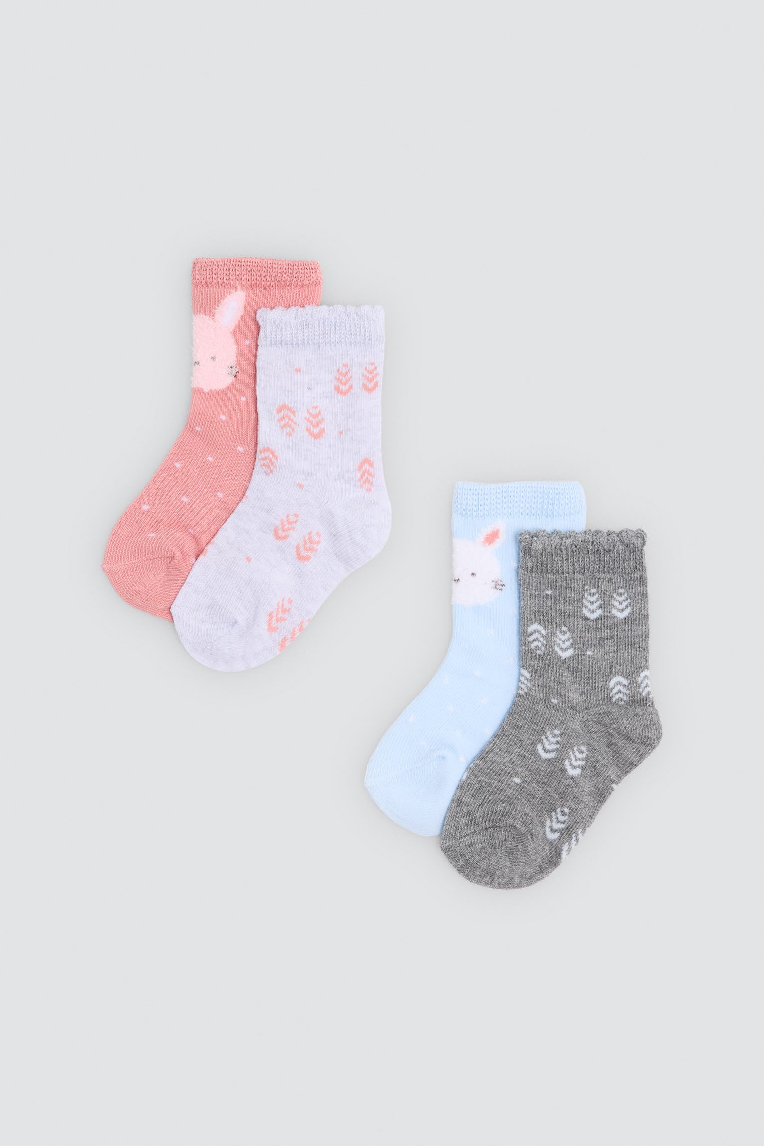 Pack de 4 meias de bebé com estampados divertidos de coelhos