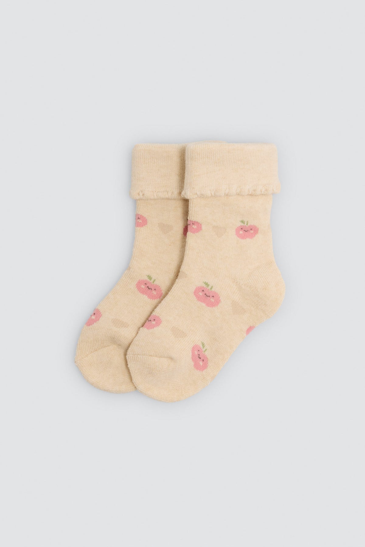 Pack de 4 meias térmicas de bebé com punho dobrado e estampado de frutas e corações