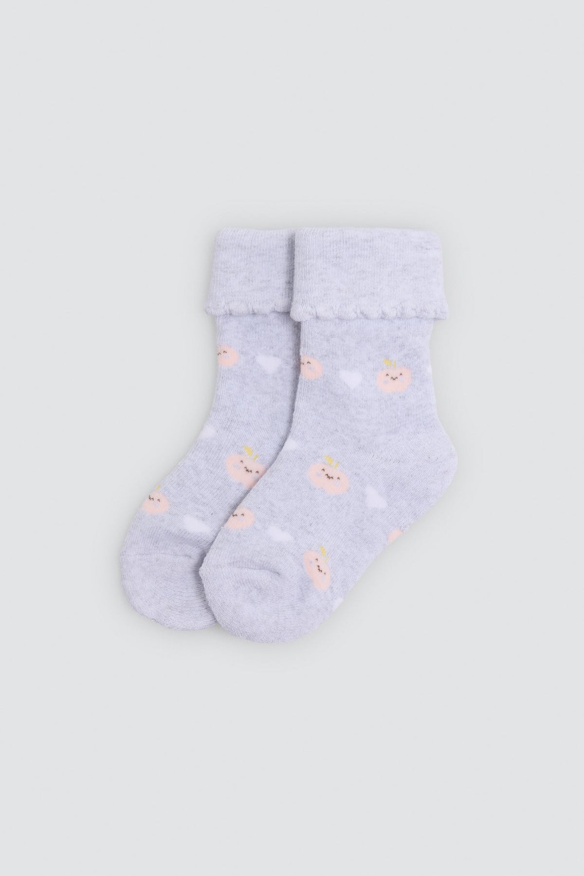 Pack de 4 meias térmicas de bebé com punho dobrado e estampado de frutas e corações