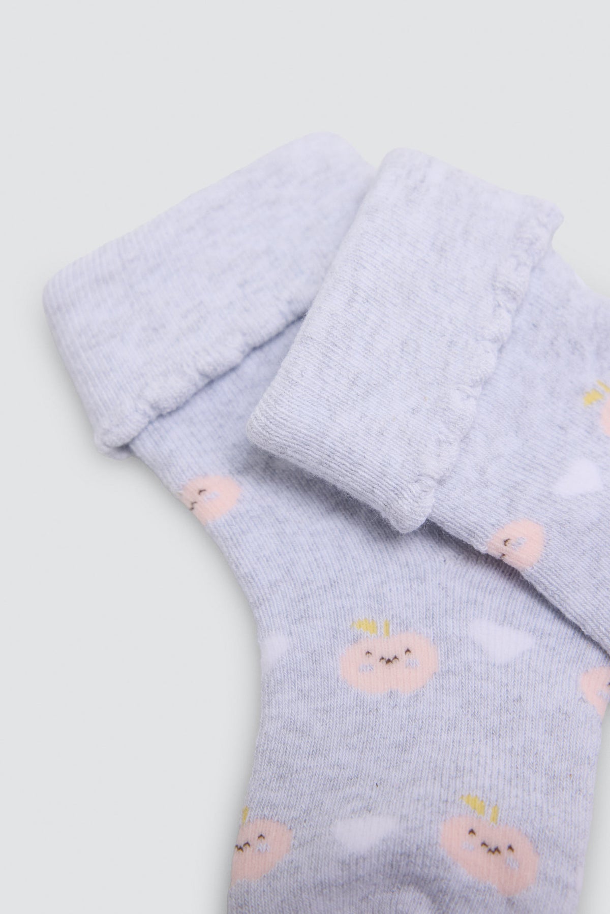 Pack de 4 meias térmicas de bebé com punho dobrado e estampado de frutas e corações