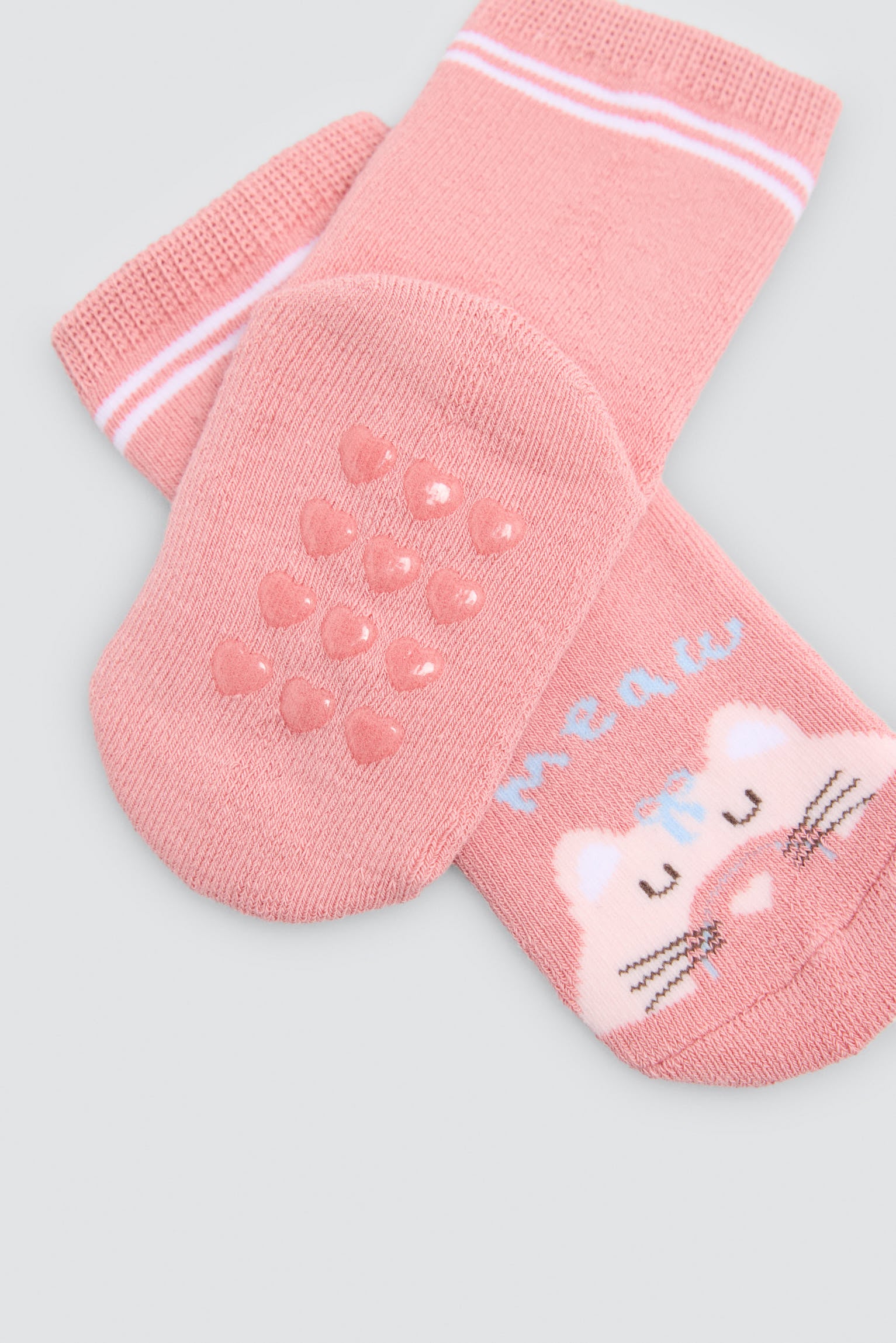 Pack de 2 meias térmicas antiderrapantes de bebé com estampados de gatos e arco-íris