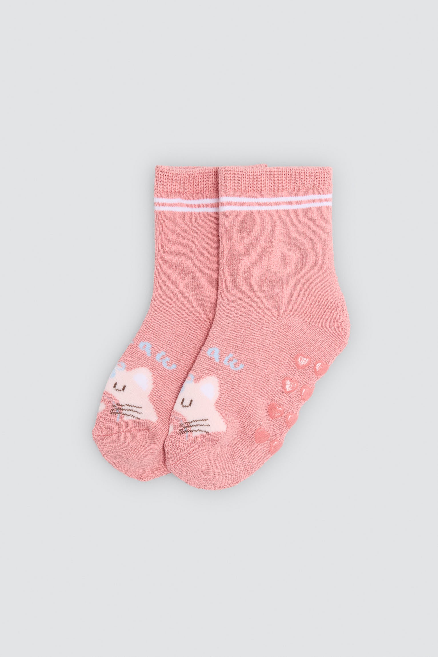 Pack de 2 meias térmicas antiderrapantes de bebé com estampados de gatos e arco-íris