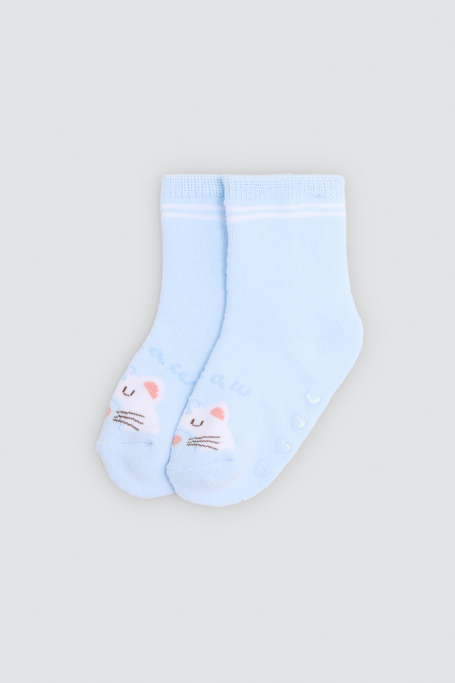 Pack de 2 meias térmicas antiderrapantes de bebé com estampados de gatos e arco-íris