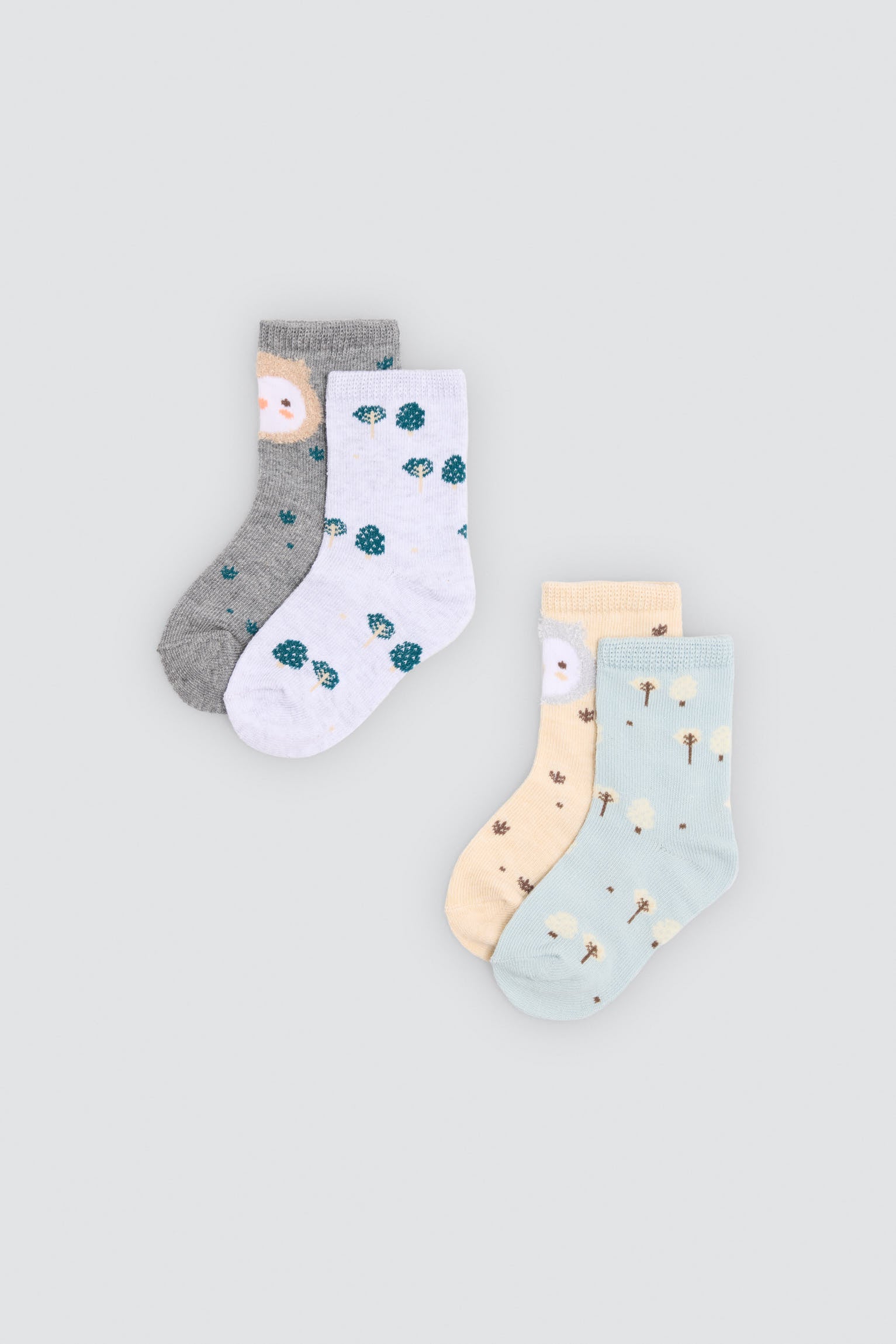 Pack de 4 meias de bebé com estampado de corujas e árvores