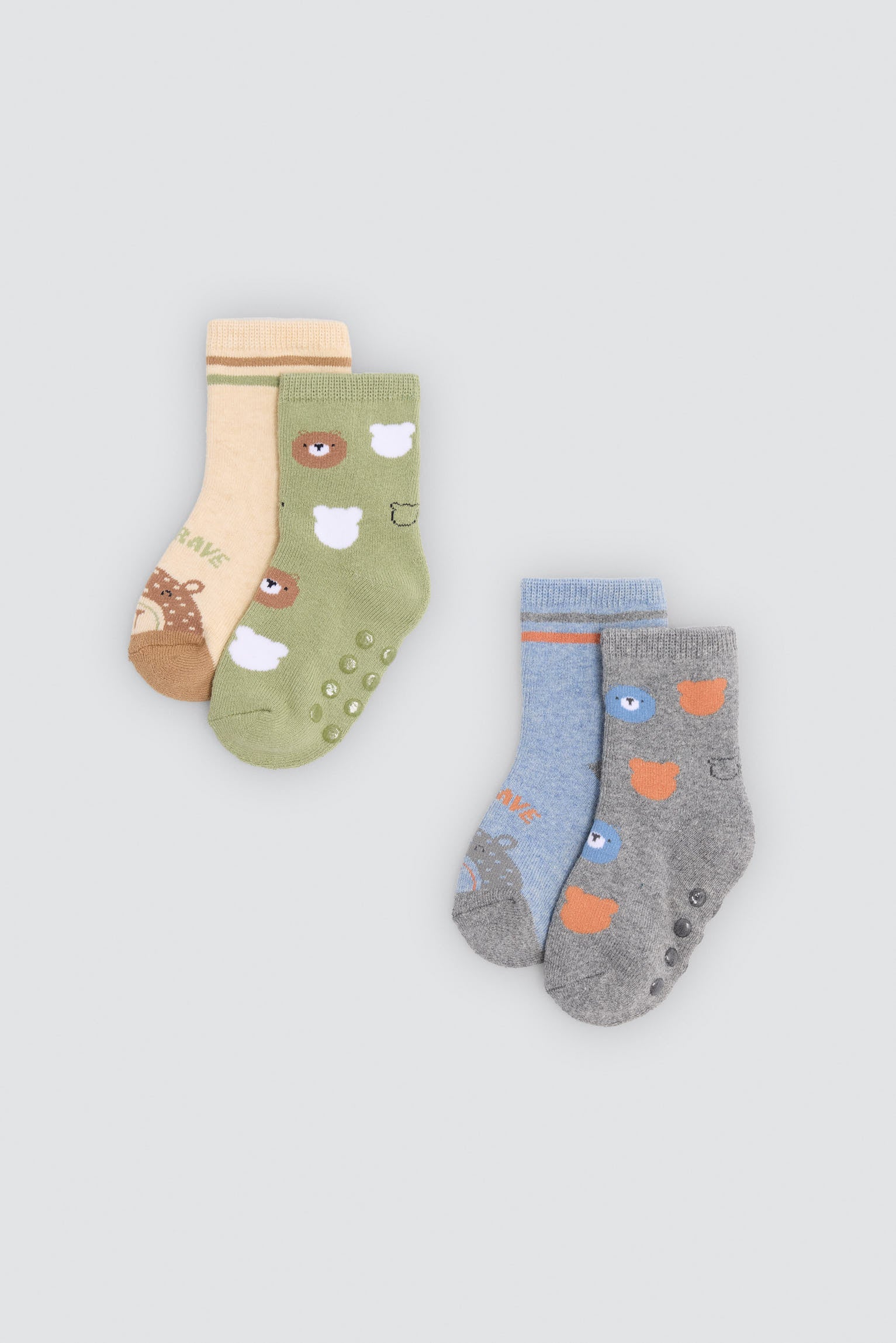 Pack de 4 meias térmicas antiderrapantes de bebé com estampado divertido de ursos
