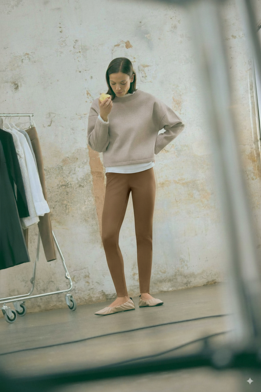 Legging marrom com efeito metálico