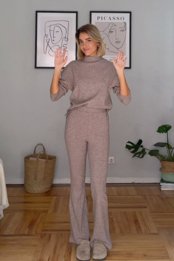 Look de malha canelada castanha @teresamora6