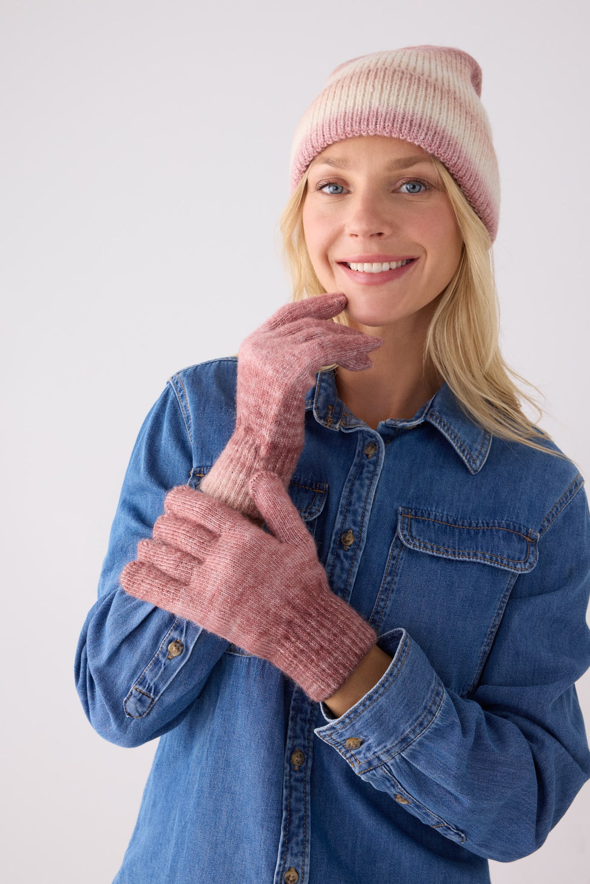 Set de gorro y guantes de punto para mujer colores degradados