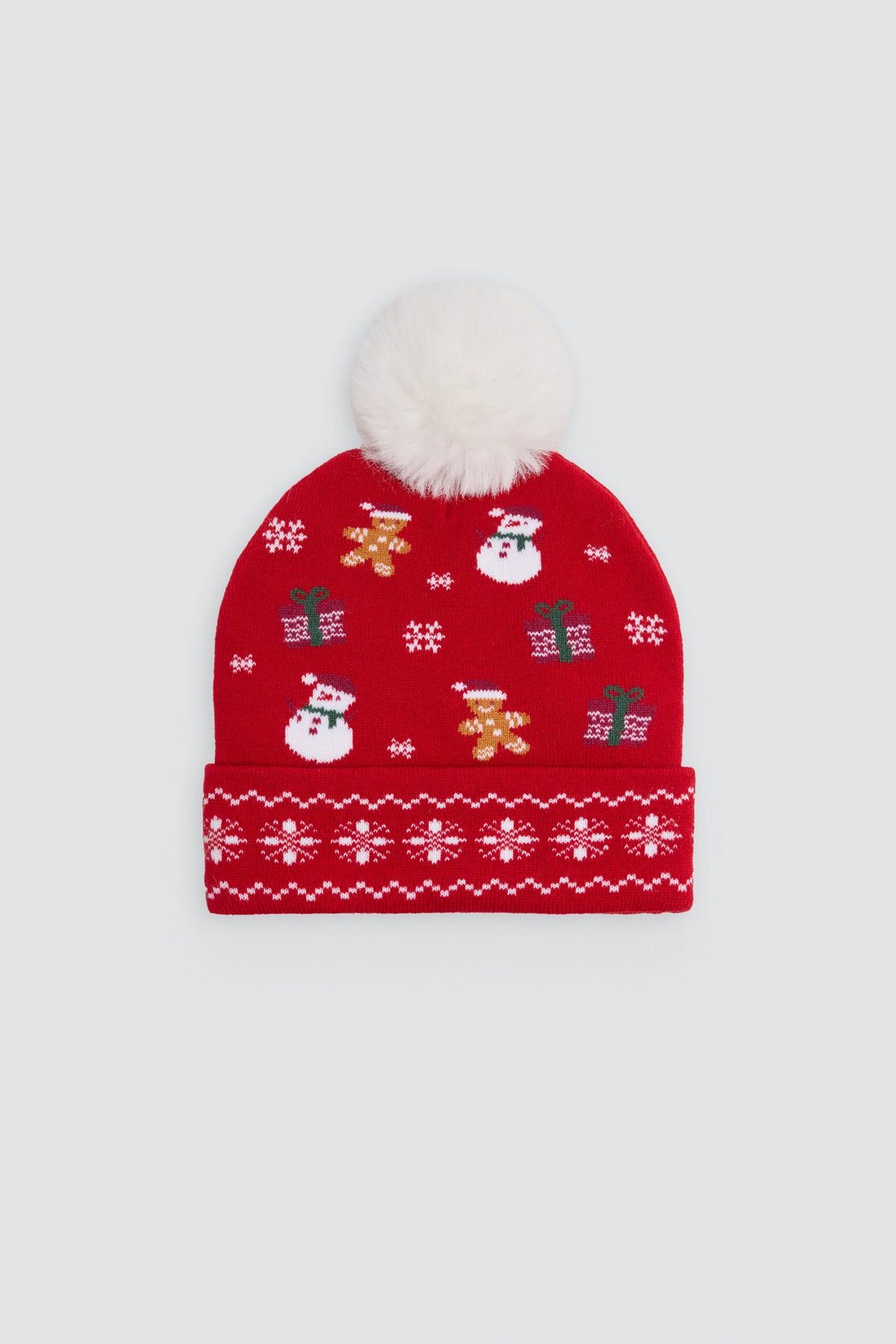 Gorro unissexo com pompom e estampado de Natal