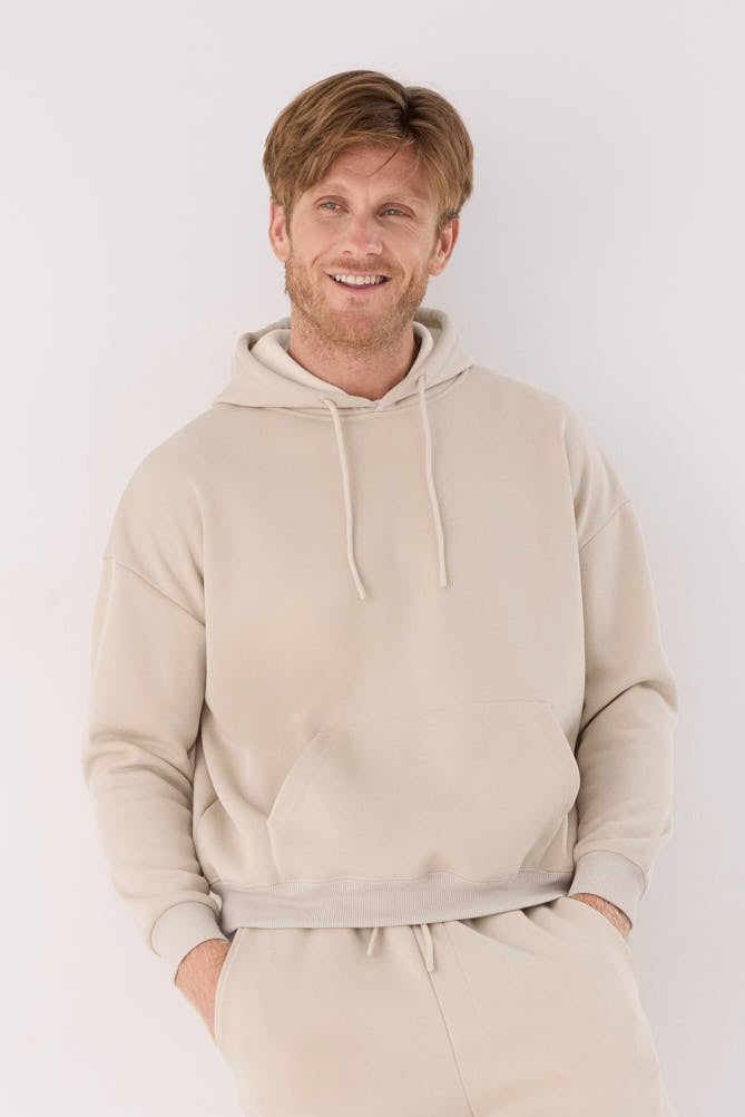 Sweatshirt desportiva de homem bege cardada com capuz