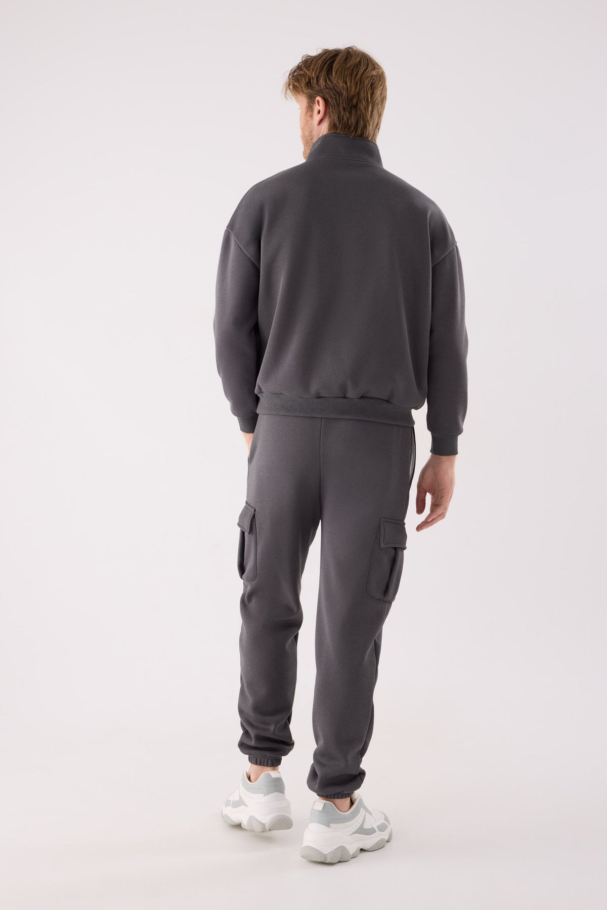 Calças cargo desportivas de homem antracite cardadas com cintura ajustável