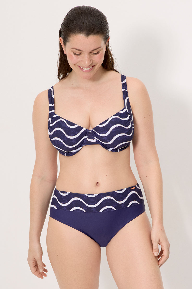 Braga bikini reductora alta estampado ondas marino - Ysabel Mora