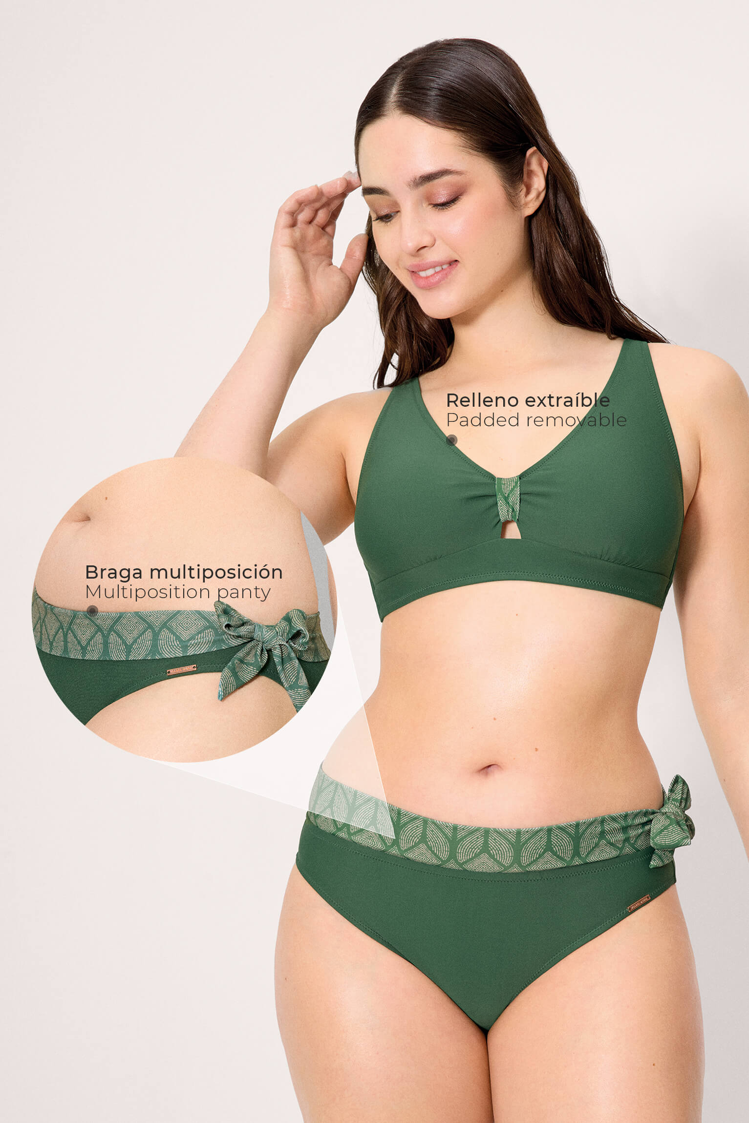 Conjunto de bikini top triángulo hojas verde copa C - Ysabel Mora