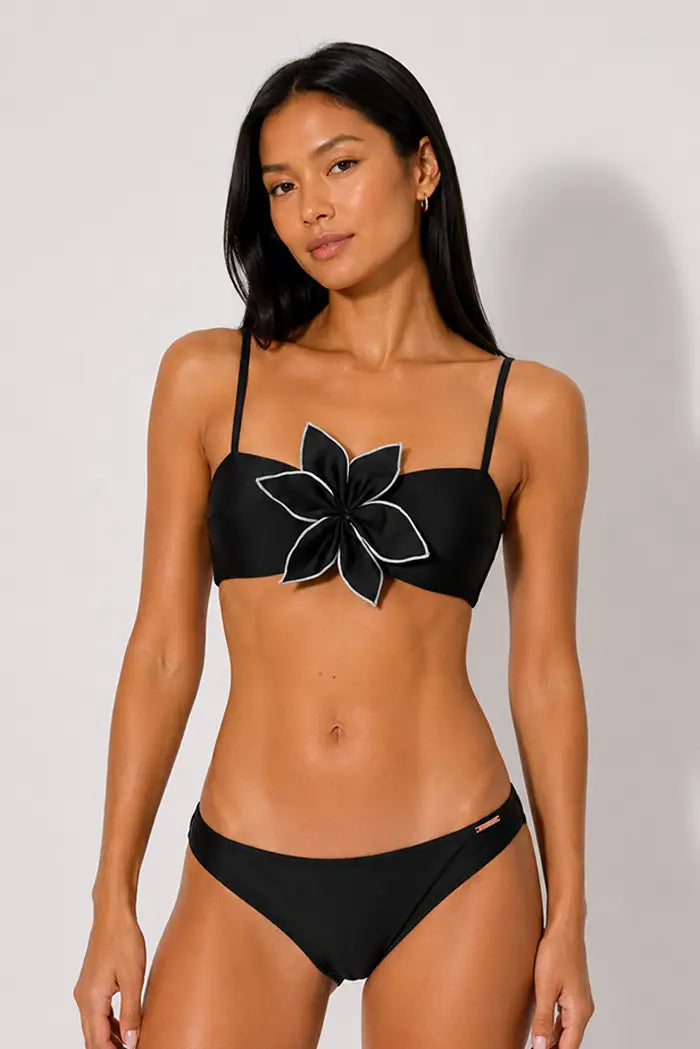 Conjunto de biquíni tomara que caia preto, tamanho B