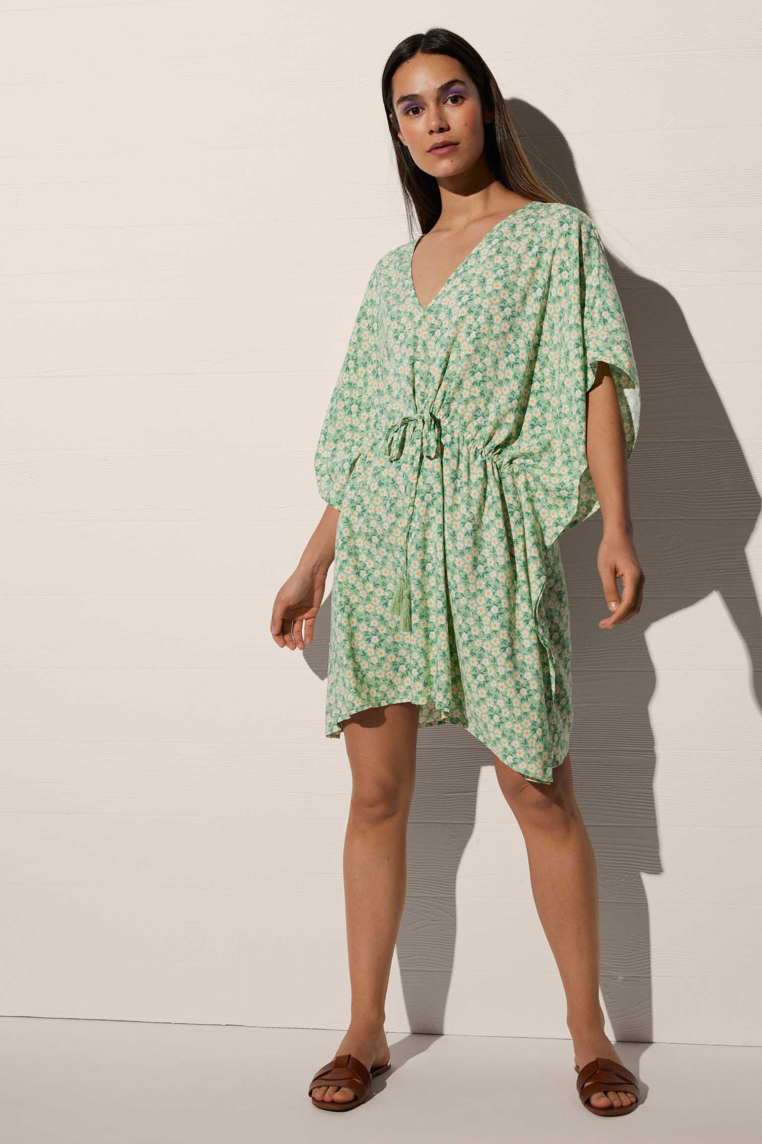 Kaftan de estampado floral verde