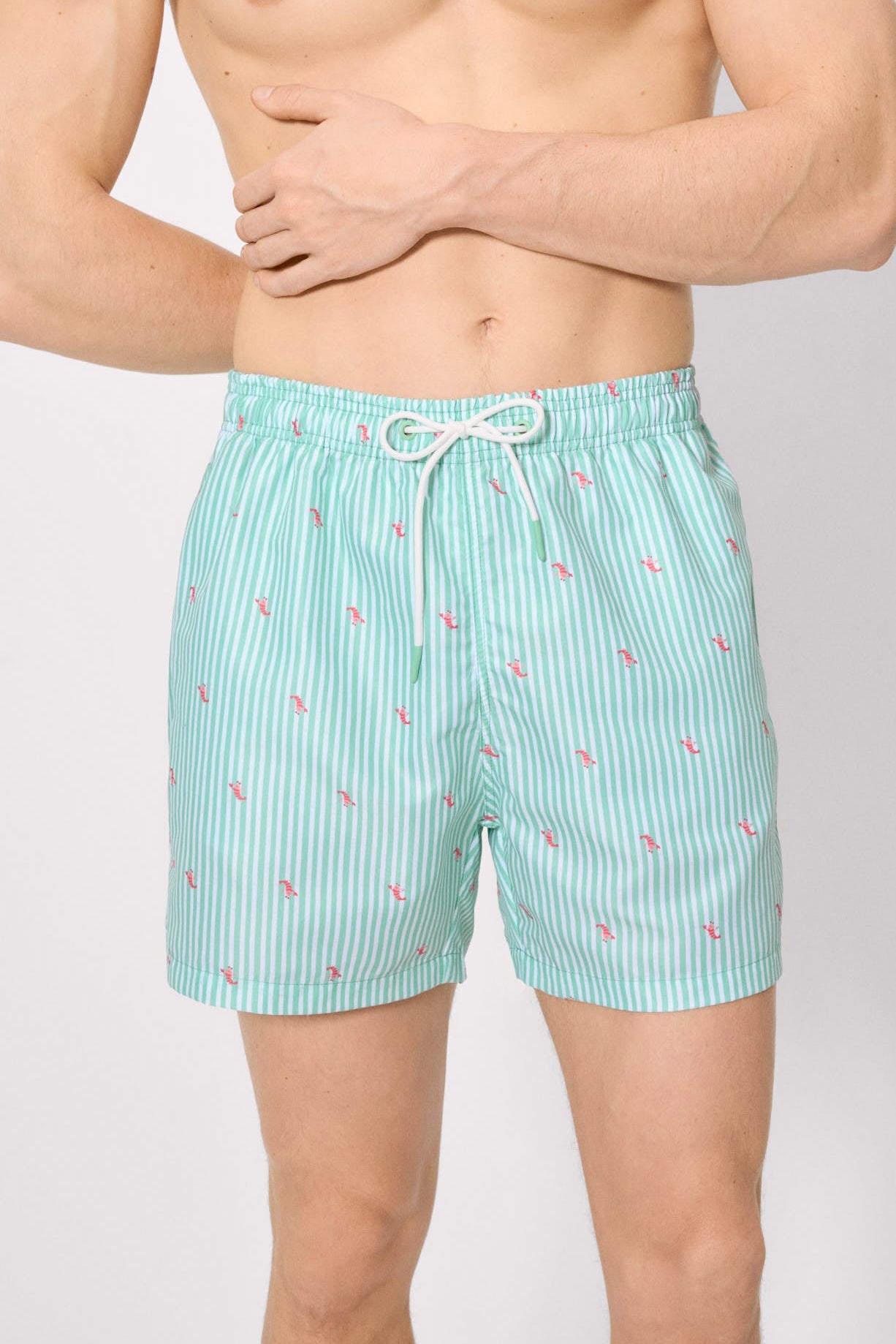 Bañador medio estampado rayas y mini langostas verde - Ysabel Mora