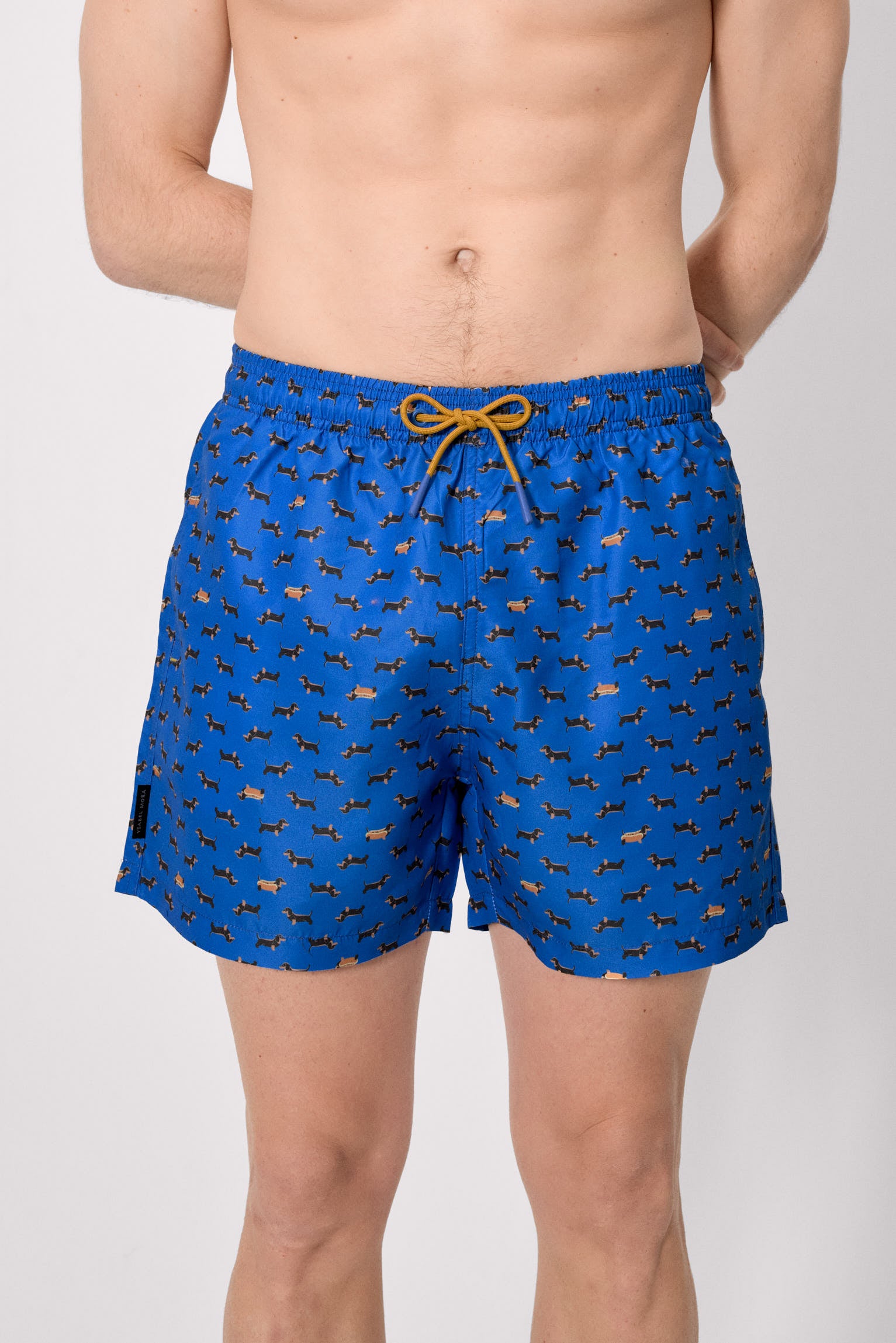 Maiô curto com estampa de dachshund azul