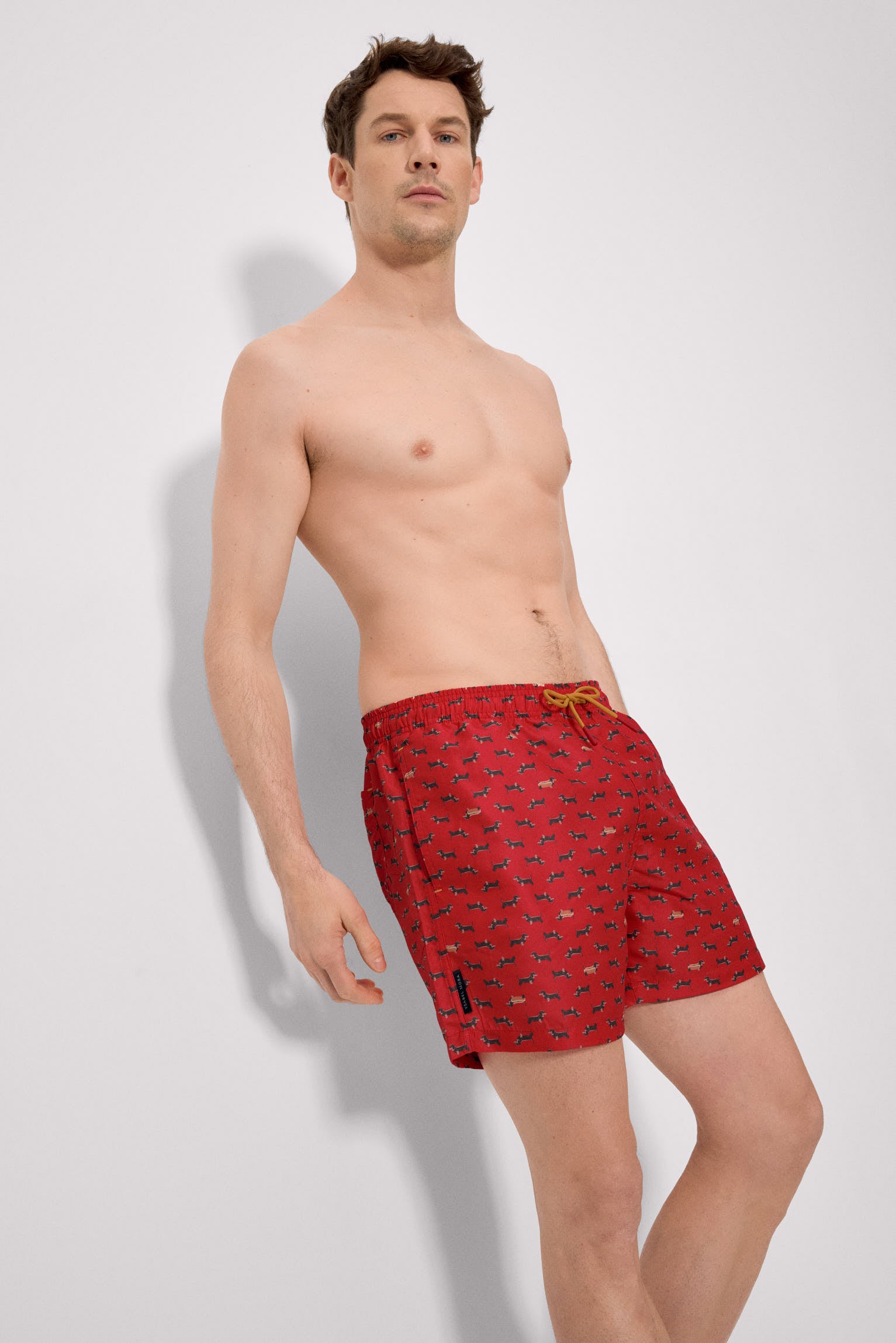 Maiô curto com estampa de dachshund vermelho