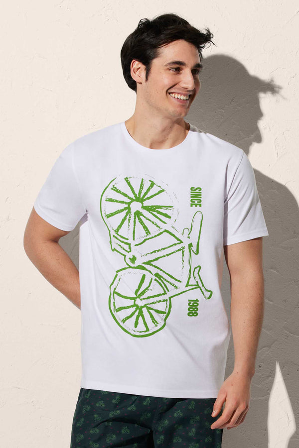 T-shirt branca bicicleta