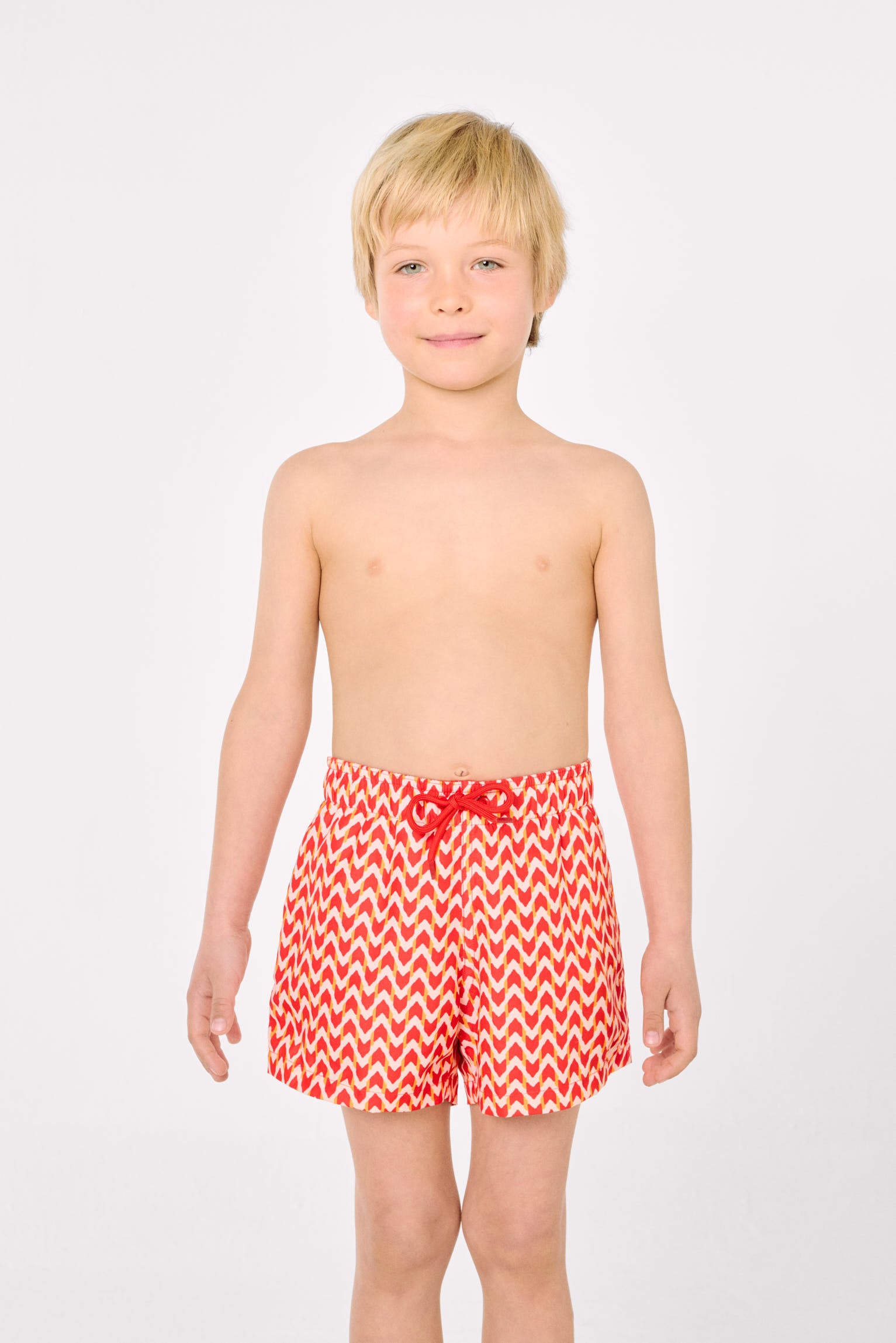 Calção de banho curto para meninos com estampa étnica multicolorida