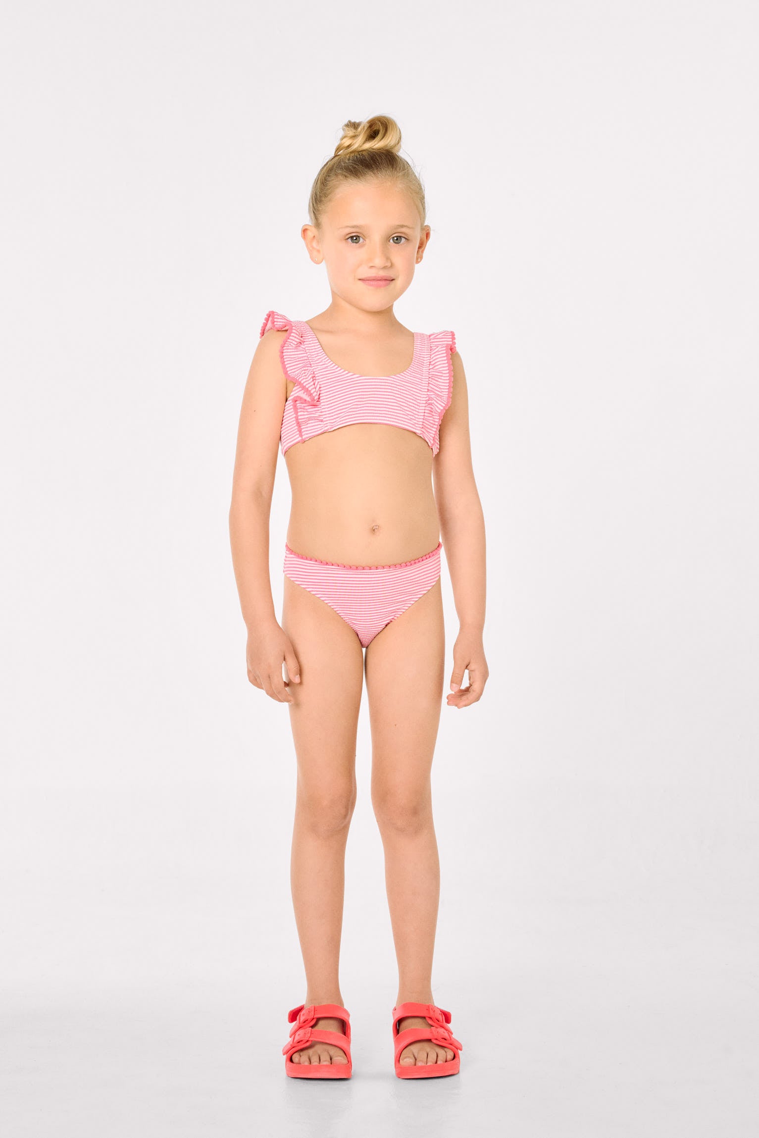 Bikini niña detalle volantes estampado rayas - Ysabel Mora