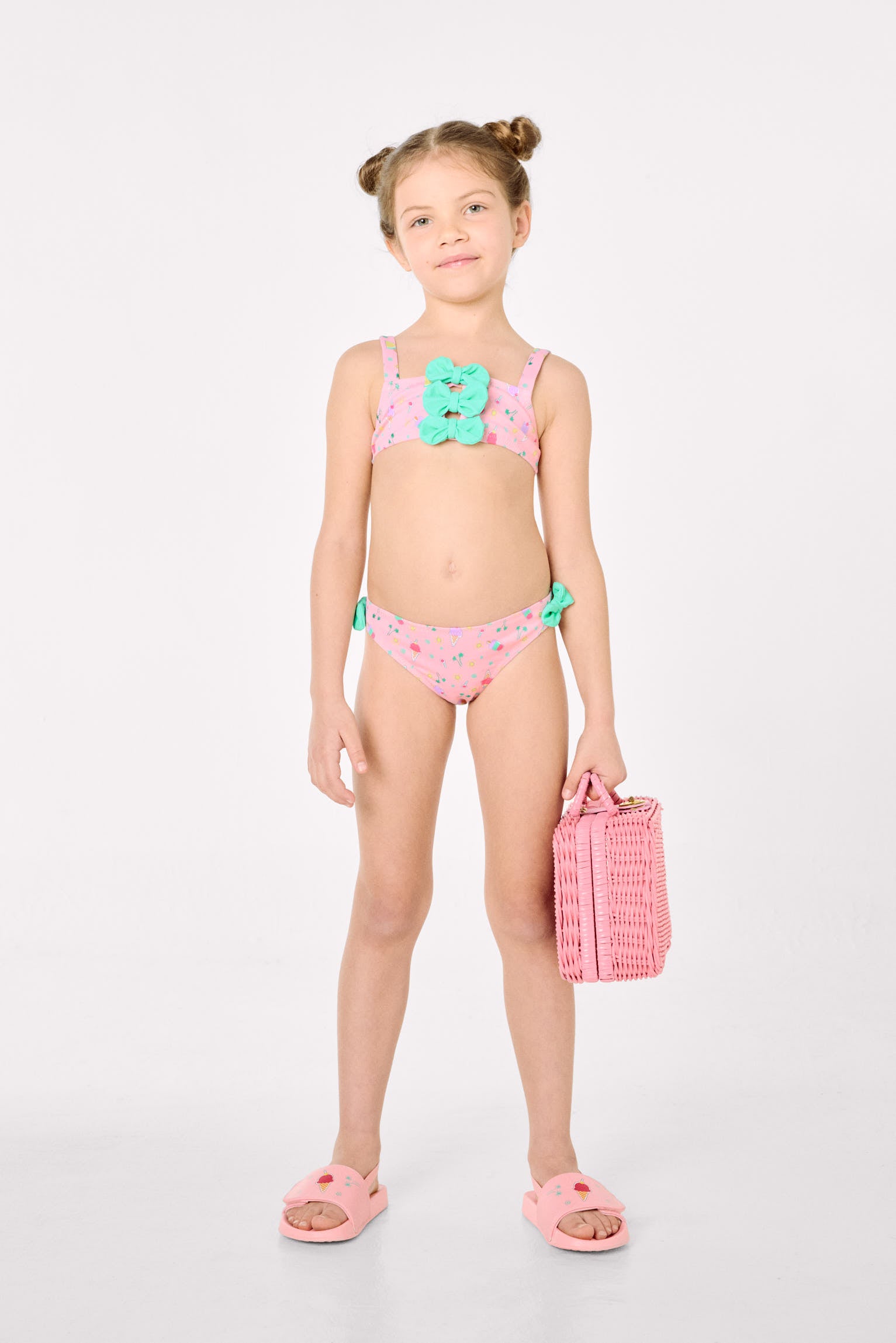 Bikini niña detalles  lazos estampado veraniego helados - Ysabel Mora