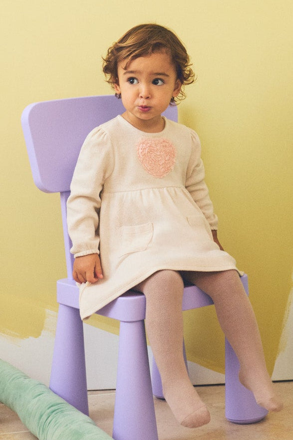 Vestido de bebé de manga comprida com detalhe coração