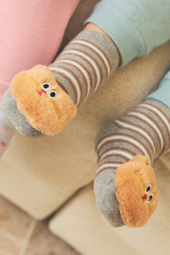 Pack de 2 meias térmicas antiderrapantes sensoriais de bebé com gatinhos