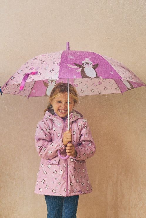 PRÉ-VENDA Guarda-chuva de menina estampado de pinguins