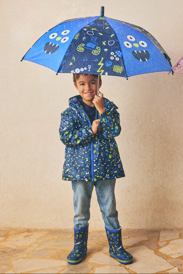 PRÉ-VENDA Botas de chuva de menino estampado de monstros com forro sherpa