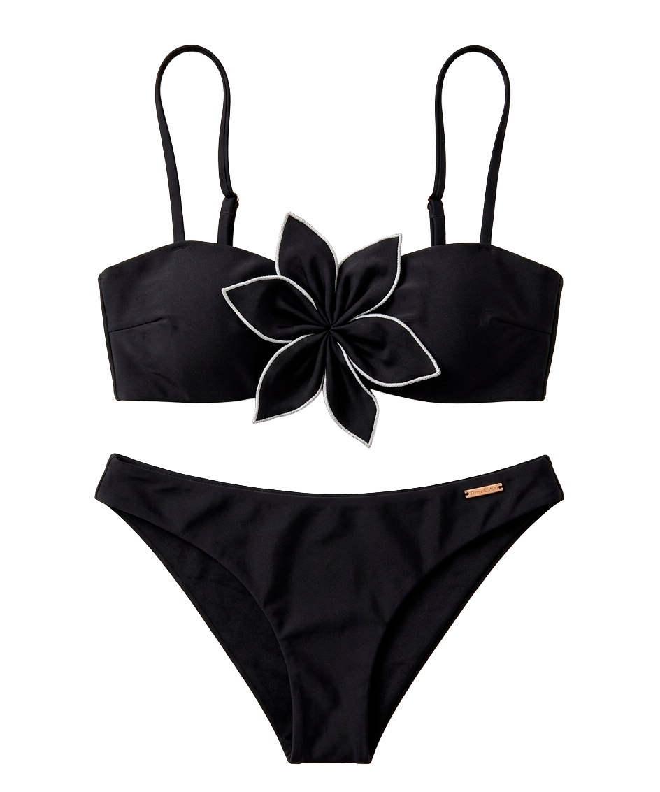Biquíni bandeau com flor preta @iris_ferrari