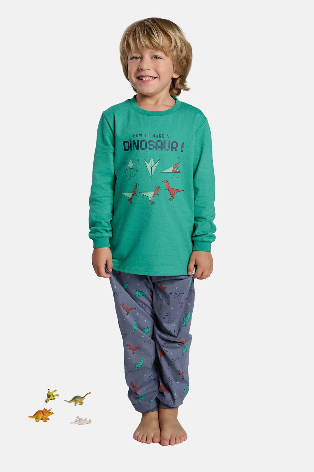 Pijama comprido de menino em algodão estampado de dinossauros How to make a dinosaur
