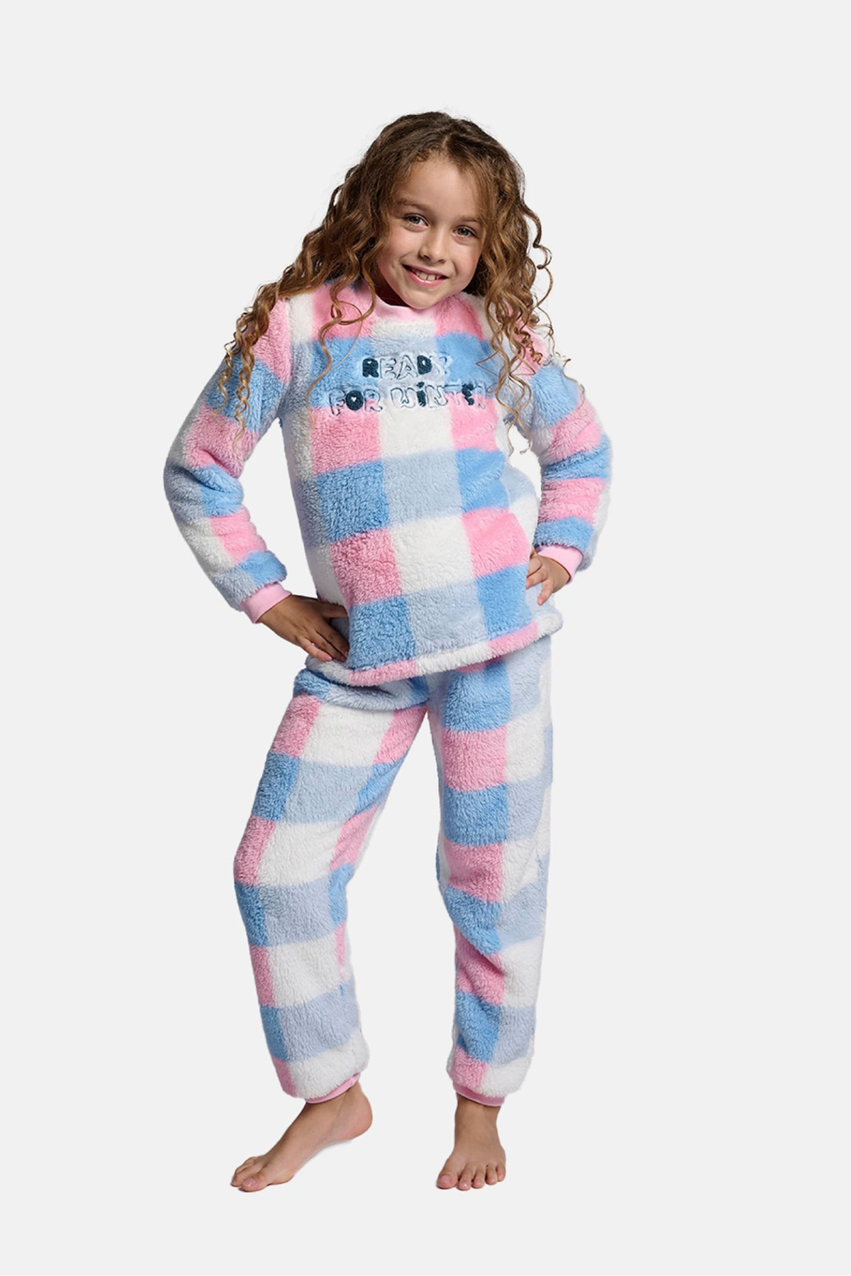 Pijama comprido de menina polar sherpa Ready for Winter aos quadrados