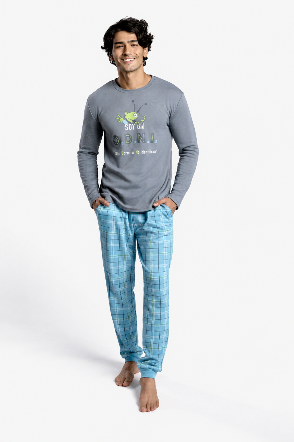 Pijama comprido de homem cardado estampado alienígena ODNI