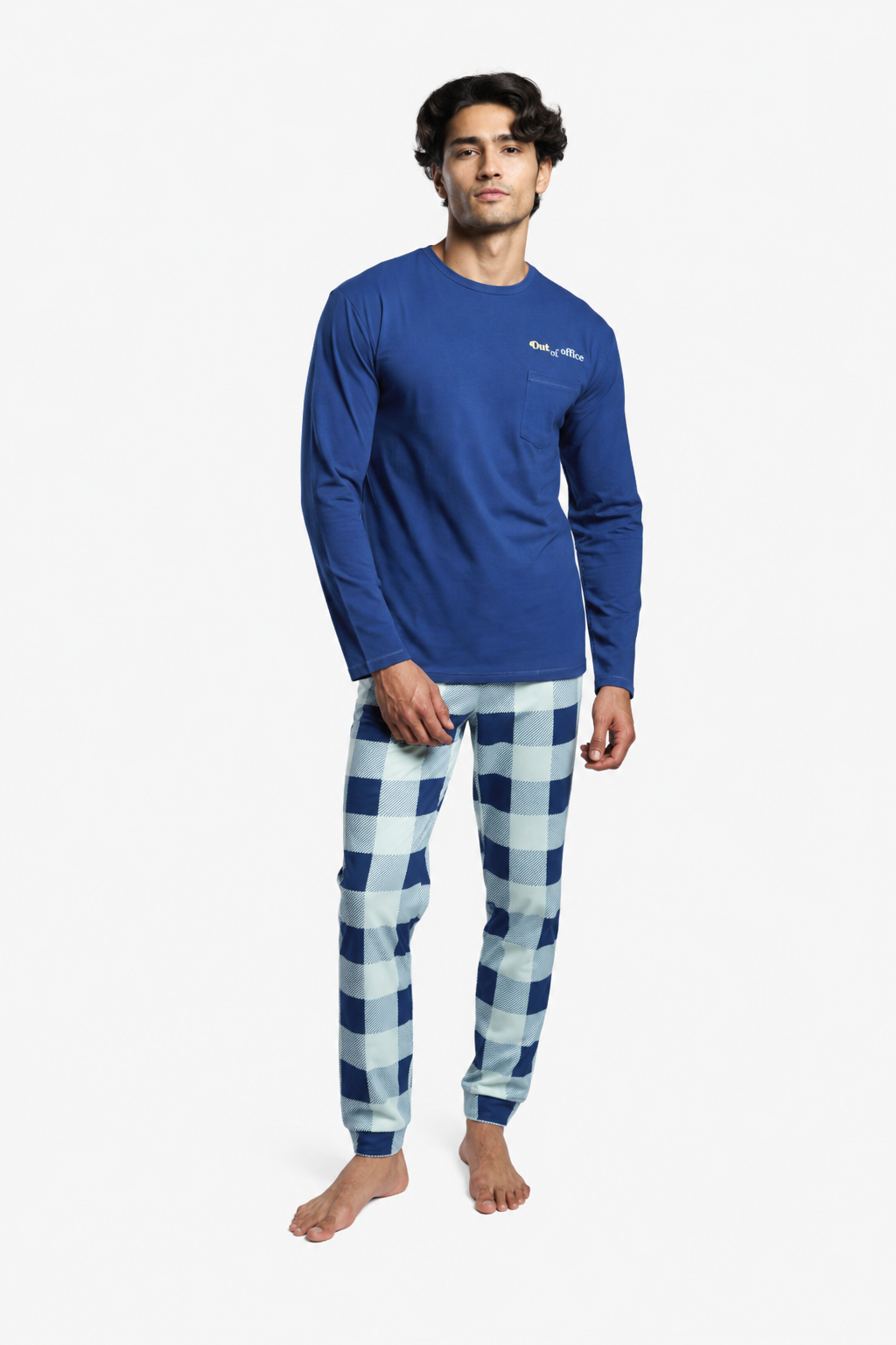 Pijama comprido de homem toque muito suave Out of Office aos quadrados