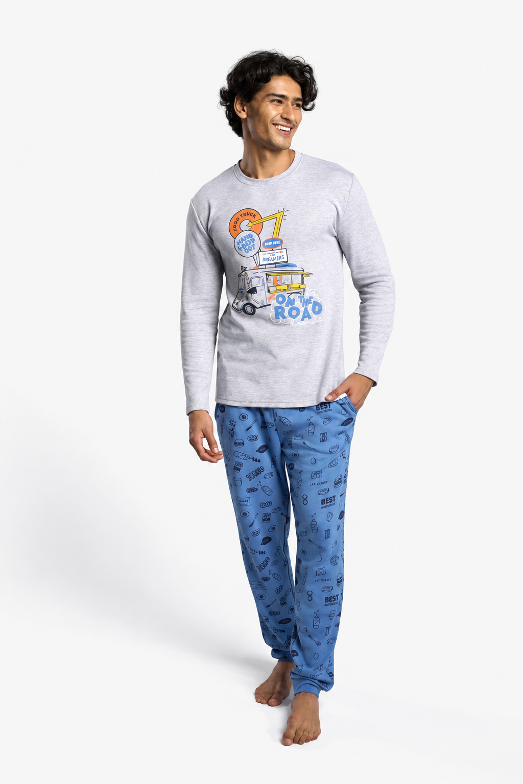 Pijama comprido de homem cardado estampado Food Truck